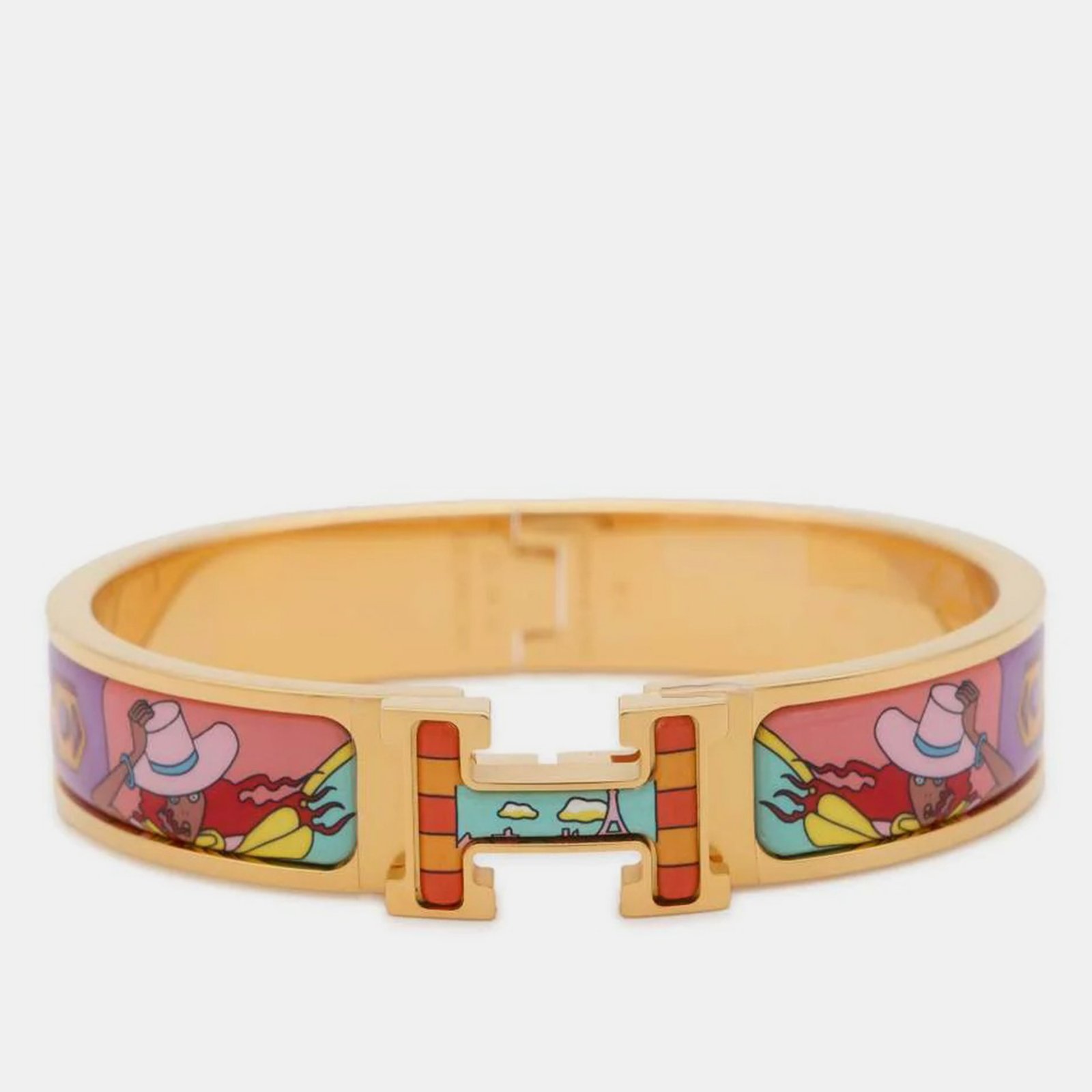 Hermes  Gold/Multicolor Gold Plated Enamel Clic Le Chat Carre Size PM