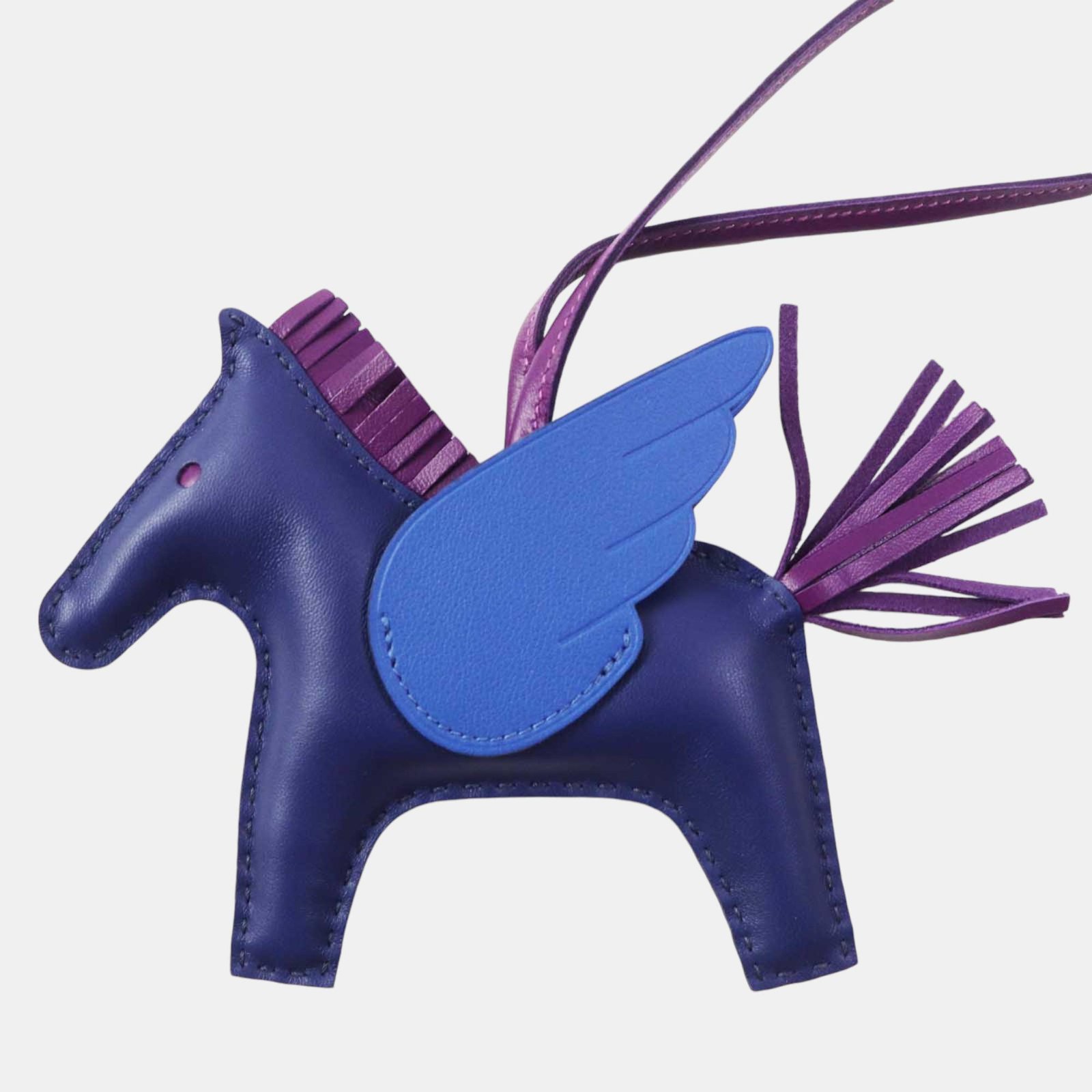 Hermes Rodeo Pegasus MM Bag Charm Blue Leather