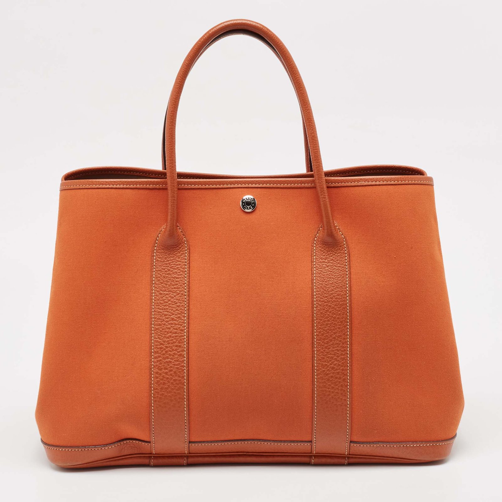 Hermes Potiron Toile and Negonda Leather Garden Party 36 Bag