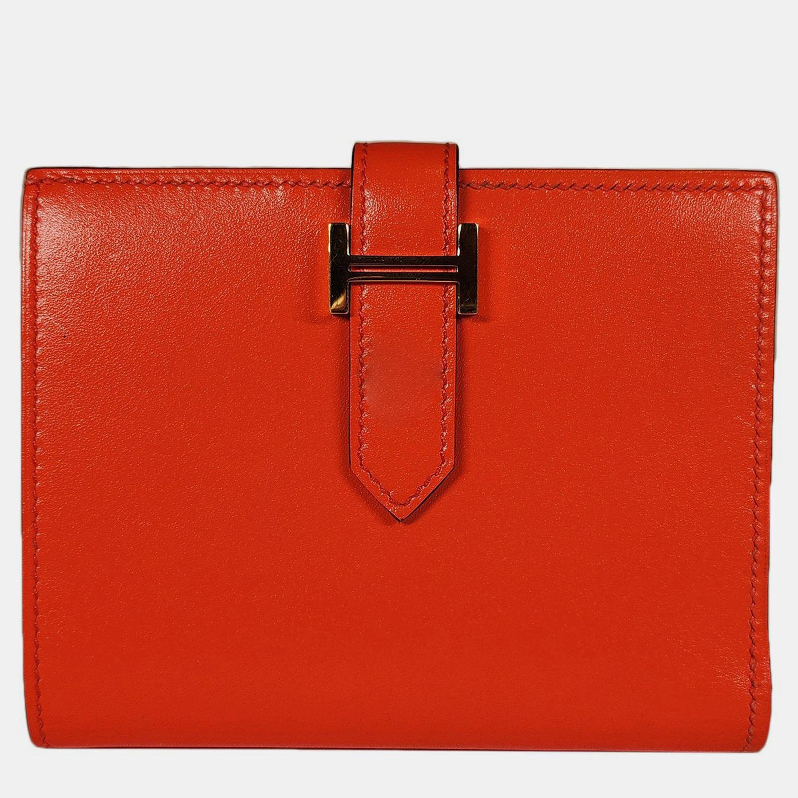 Hermes Orange Poppy Tadelakt Compact Bearn Wallet with GHW