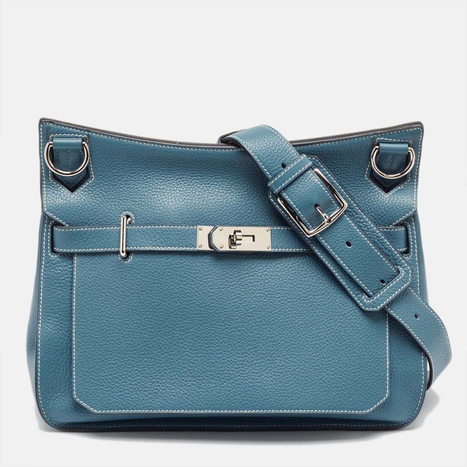 Hermes Bleu Jean Togo Leather Palladium Finish Jypsiere 34 Bag