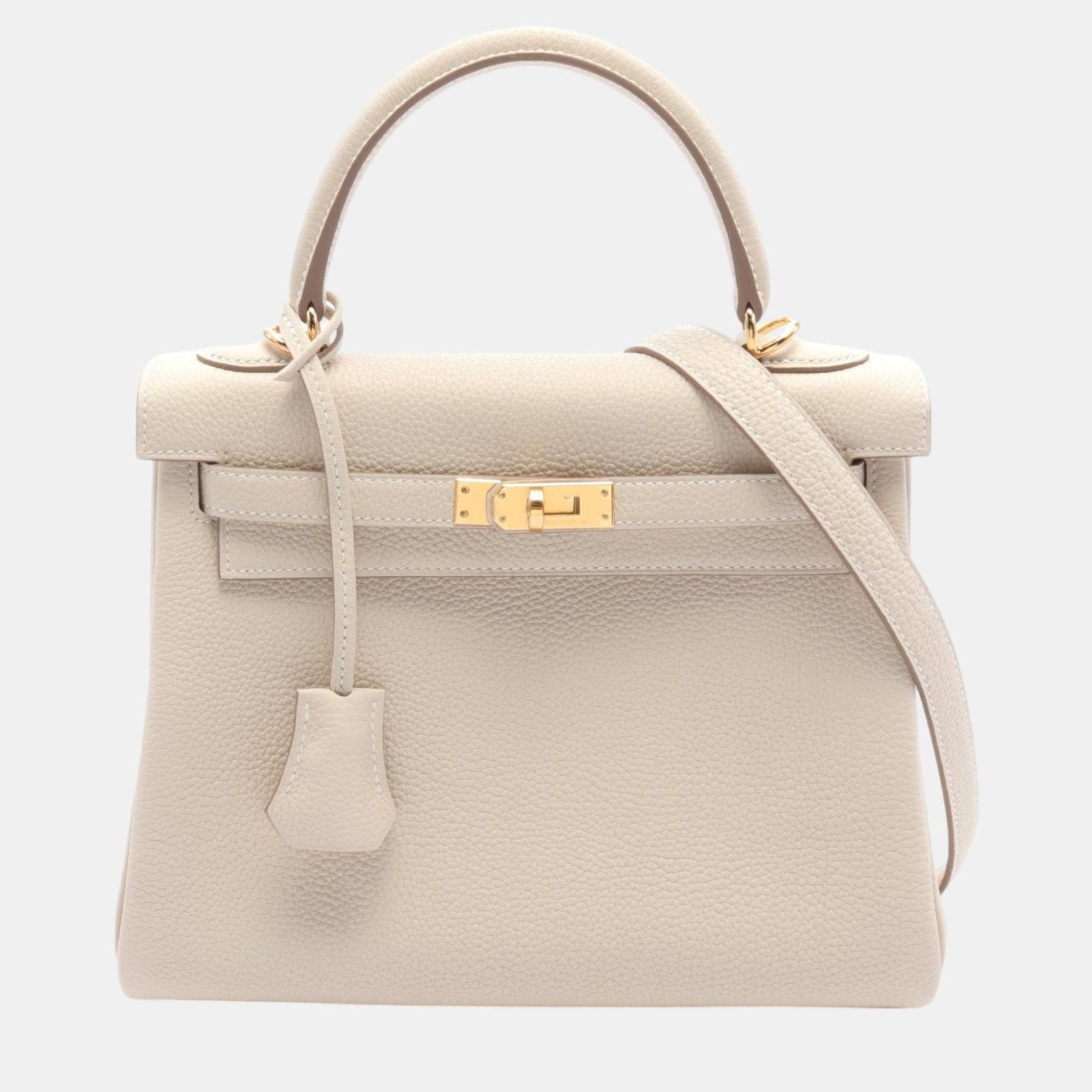 Hermes Kelly 25 Togo Handbag White Leather