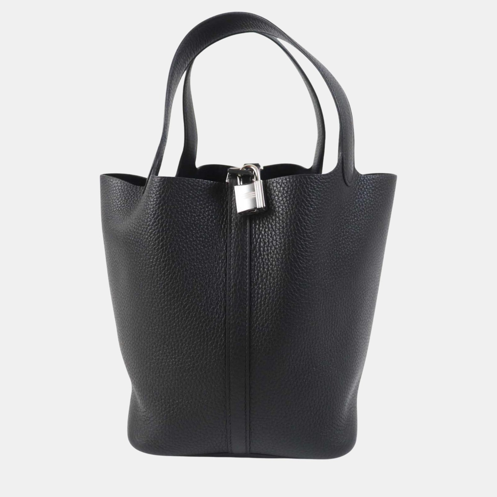 Hermes Picotan Lock MM Clemence Handbag Black Leather