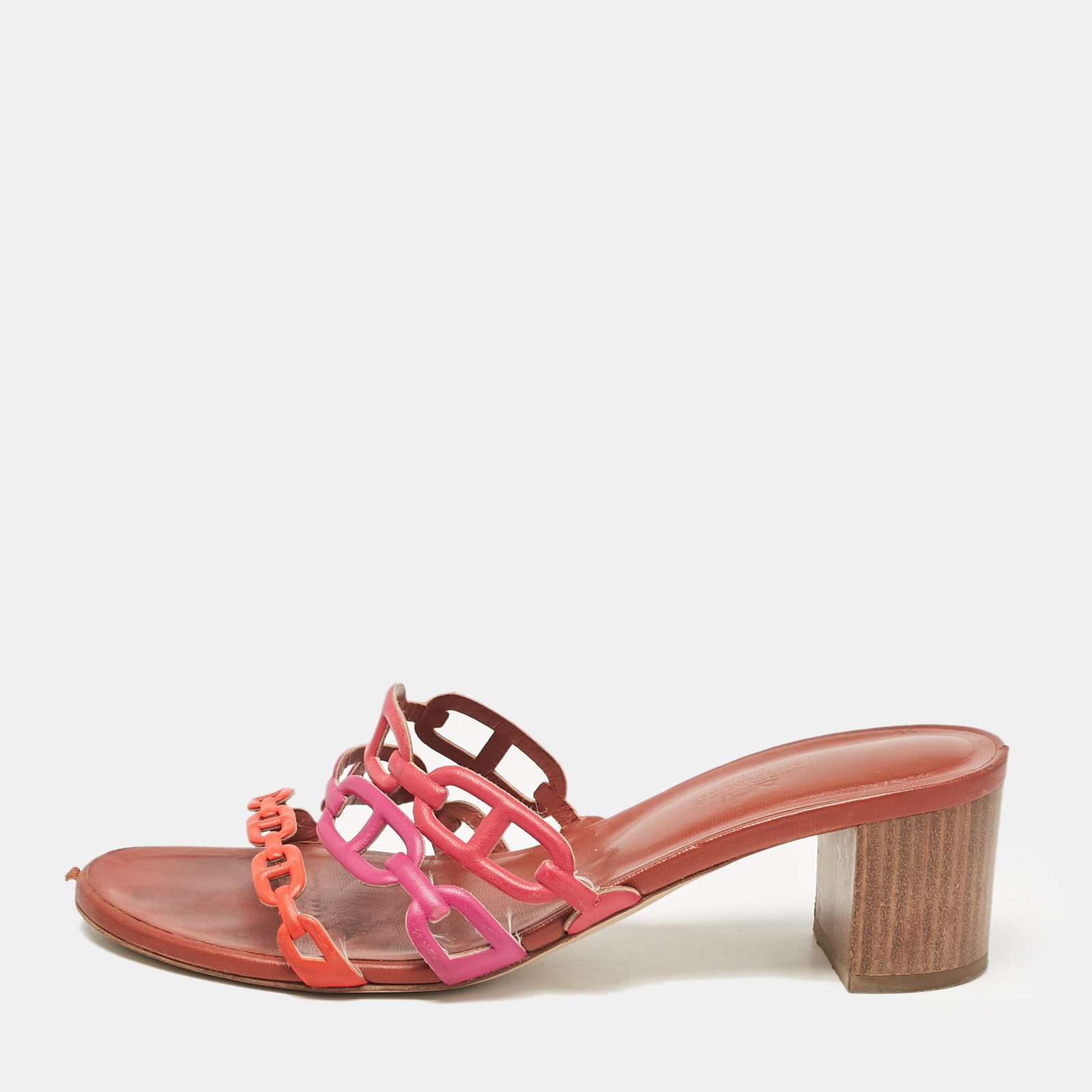 Hermes Multicolor Leather Chaine D'Ancre Block Heel Sandals Size 38.5