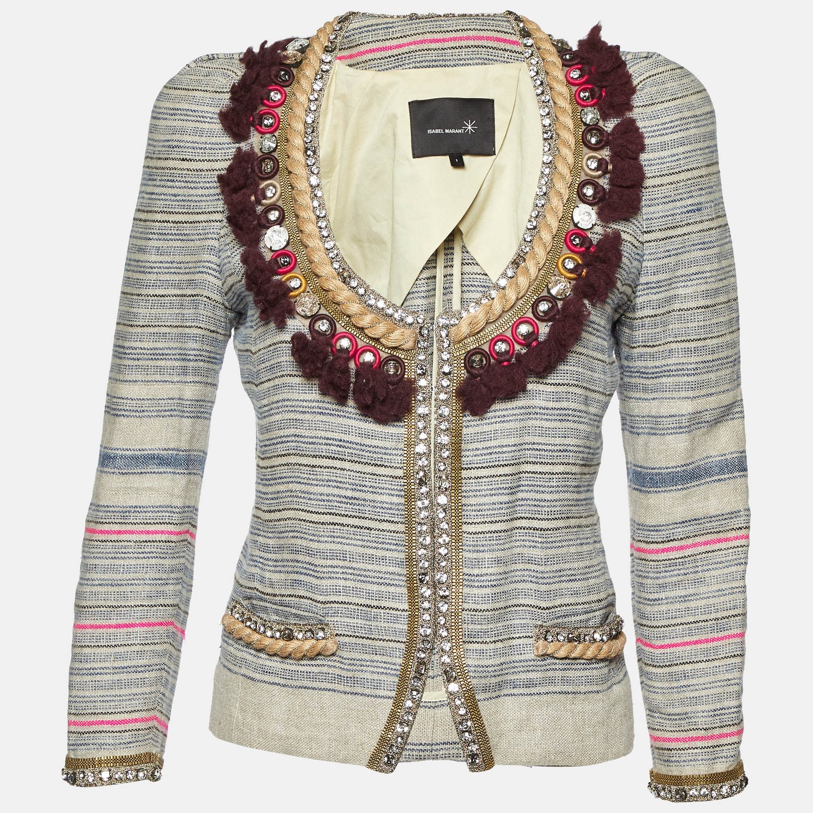 Isabel Marant Beige Embellished Linen Jacket S