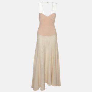 Jil Sander Cream/Beige Knit Virgin Wool Maxi Dress M