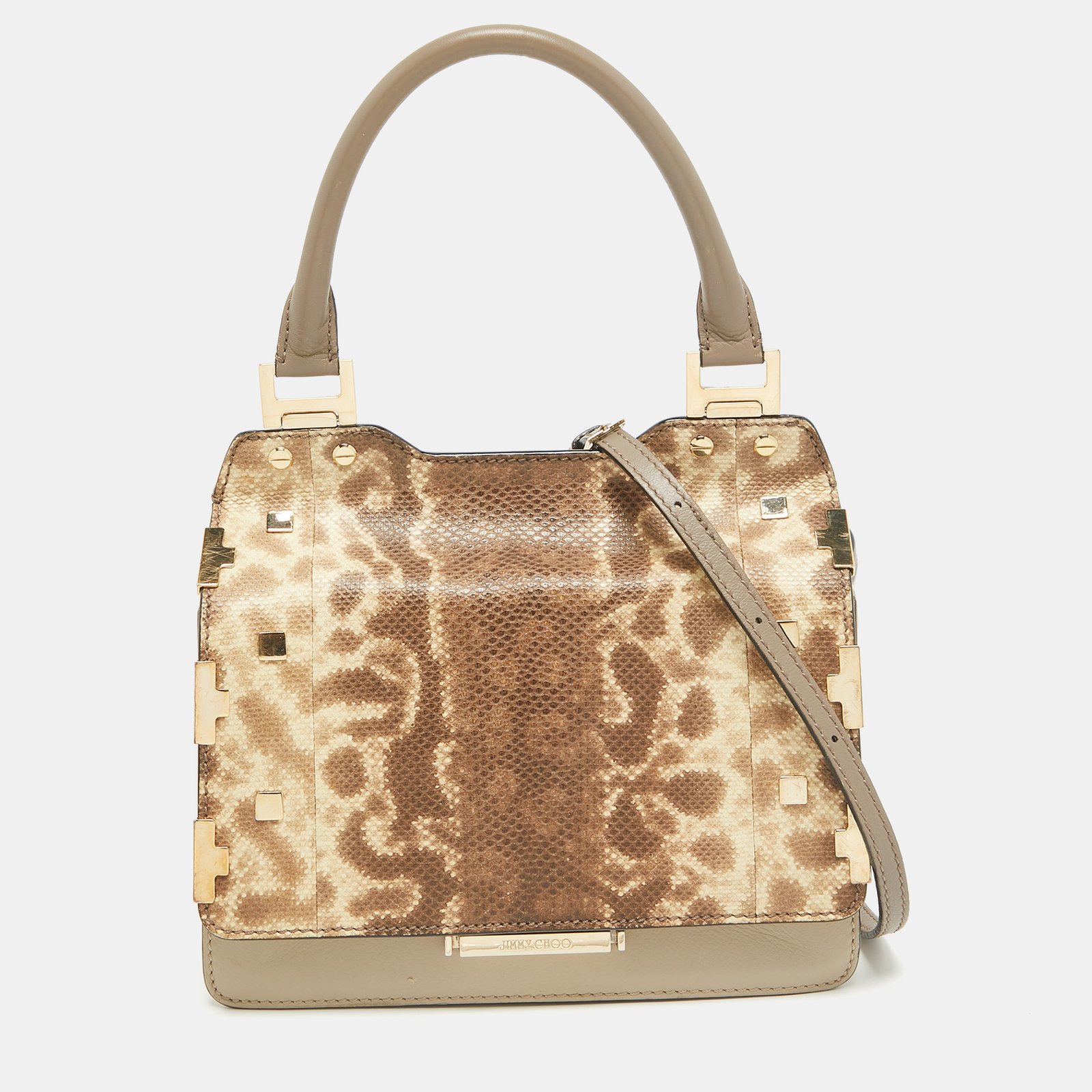 Jimmy Choo Tricolor Karung Leather Top Handle Bag