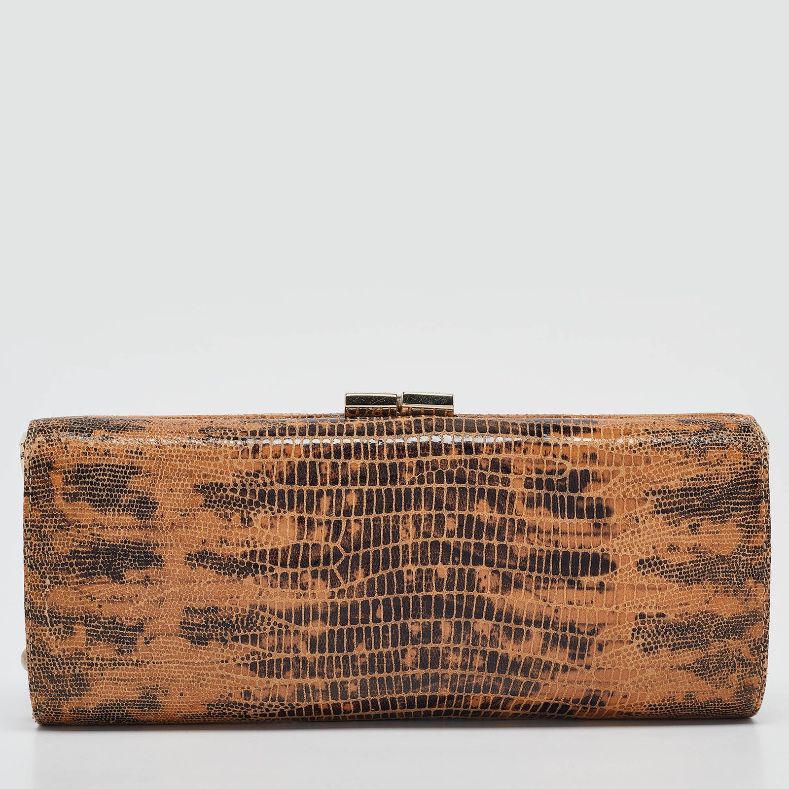 Jimmy Choo Brown Lizard Effect Suede Twill Tube Clutch