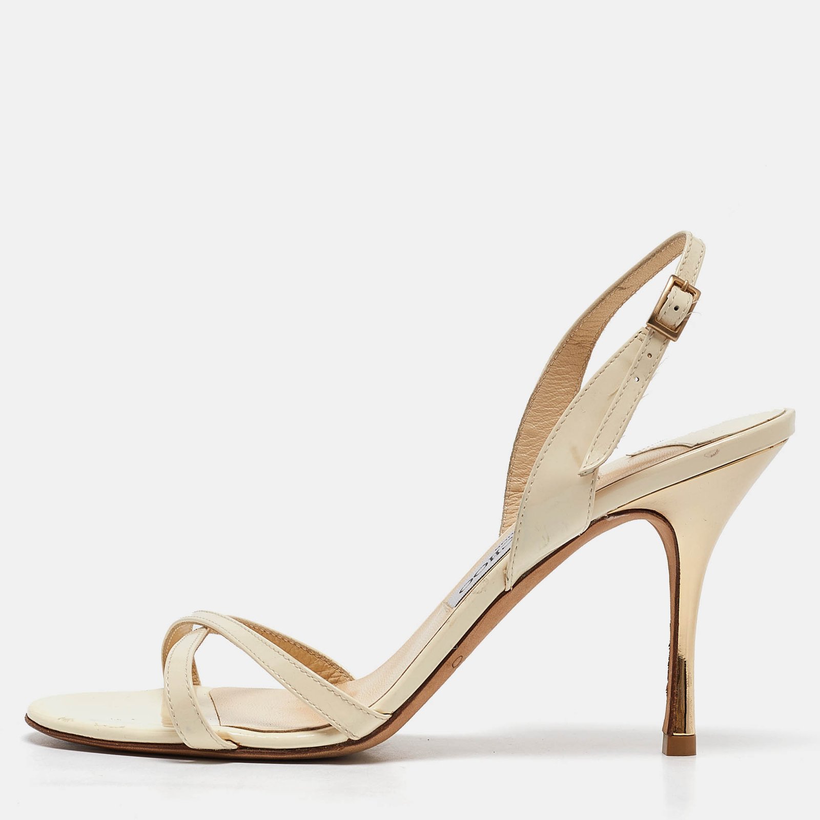 Jimmy Choo Cream Patent Leather Ankle Strap Sandals Size 38