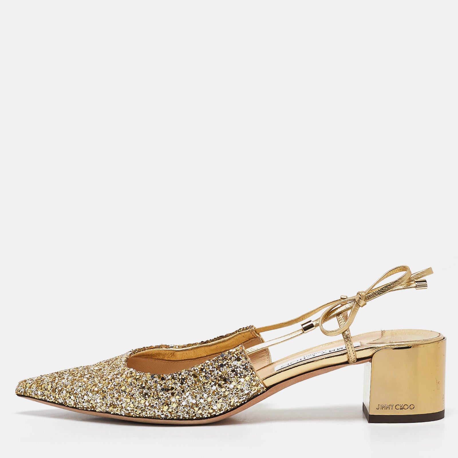 Jimmy Choo Gold Glitter Gemista Mules Size 40