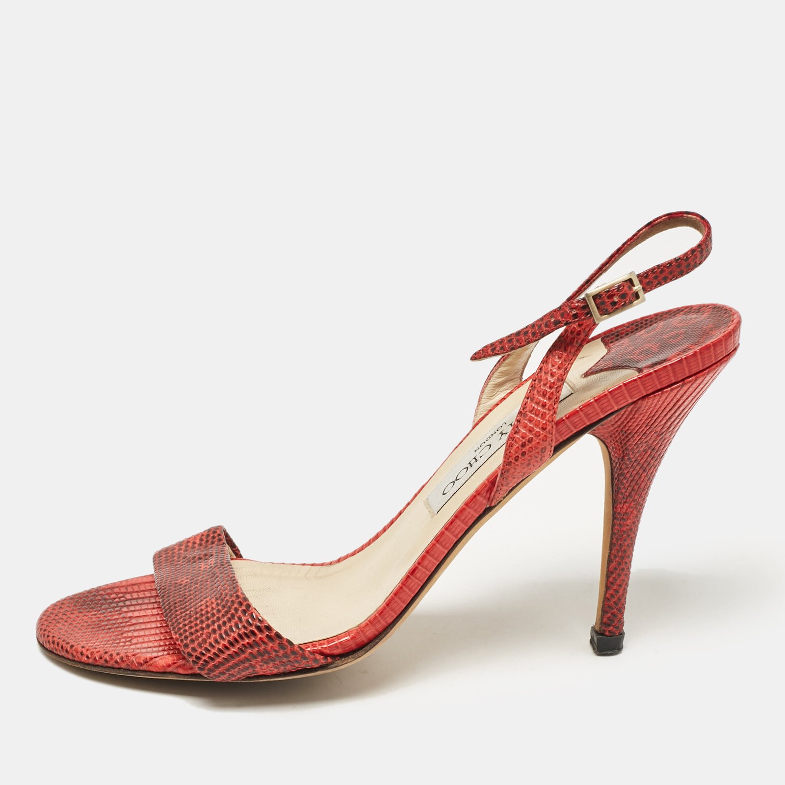 Jimmy Choo Red Embossed Lizard Slingback Sandals Size 39