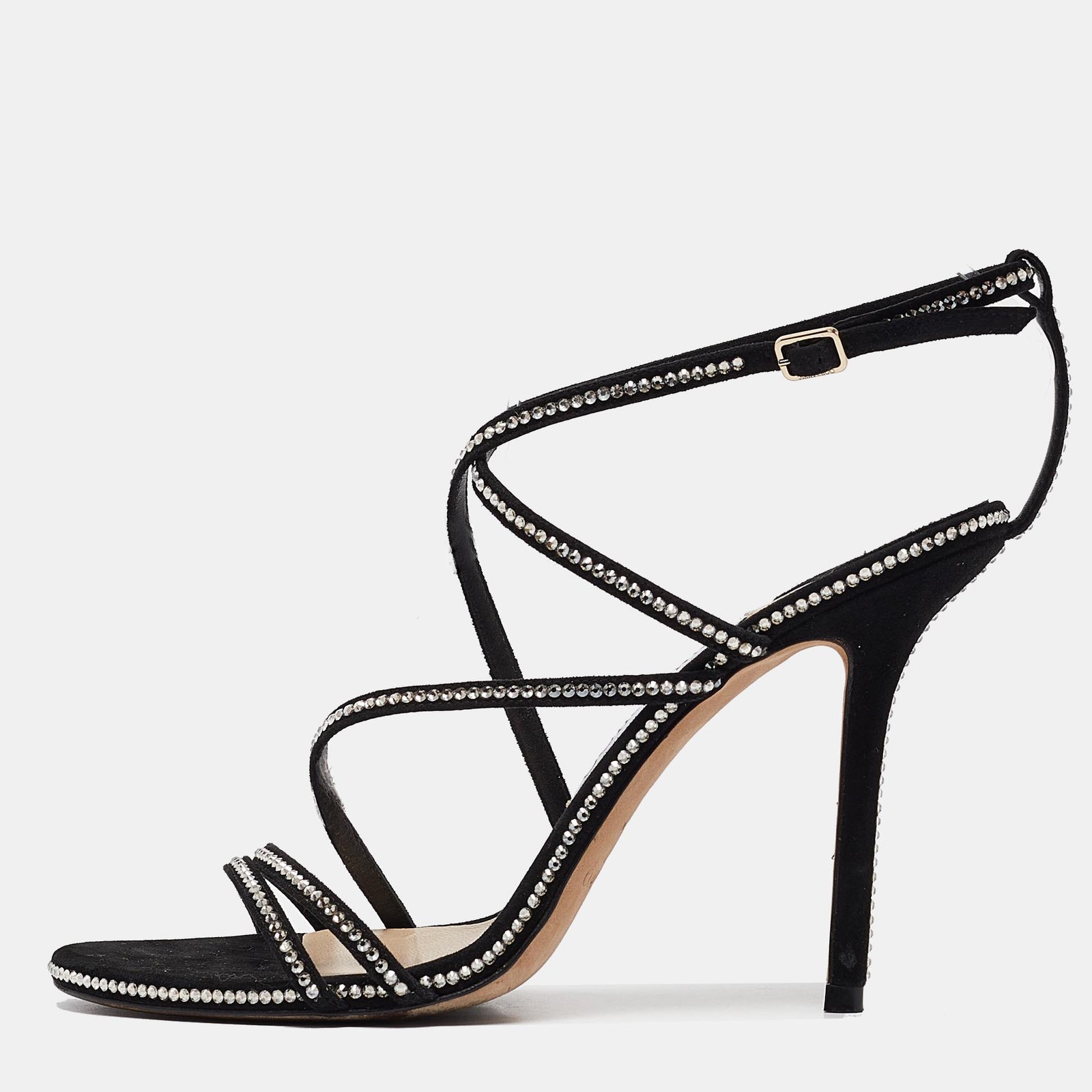 Jimmy Choo Black Crystal Embellished Suede Dudette Sandals Size 38