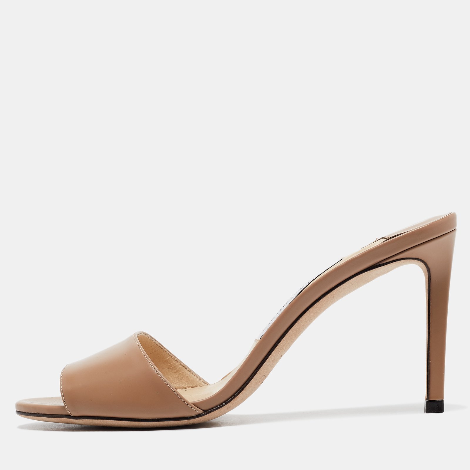 Jimmy Choo Beige Leather Stacey Slide Sandals Size 37