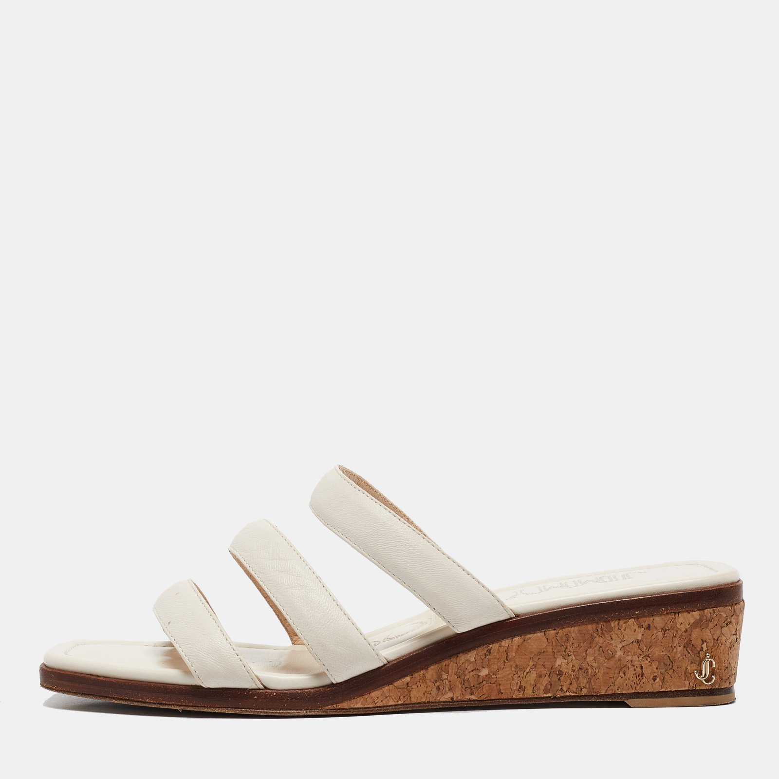 Jimmy Choo Cream Leather Slide Sandals Size 38