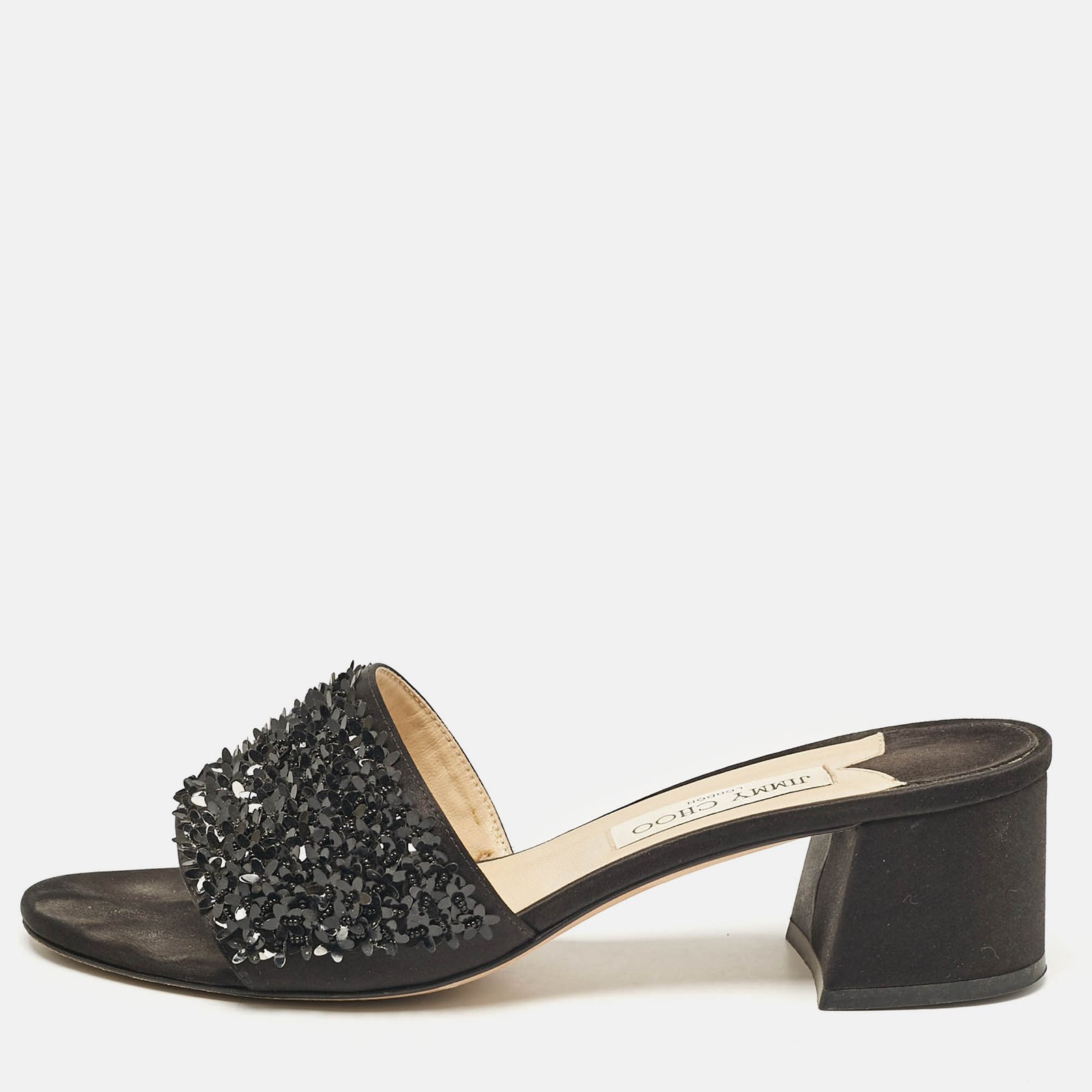 Jimmy Choo Black Satin Embellishment Slide Sandals Size 41
