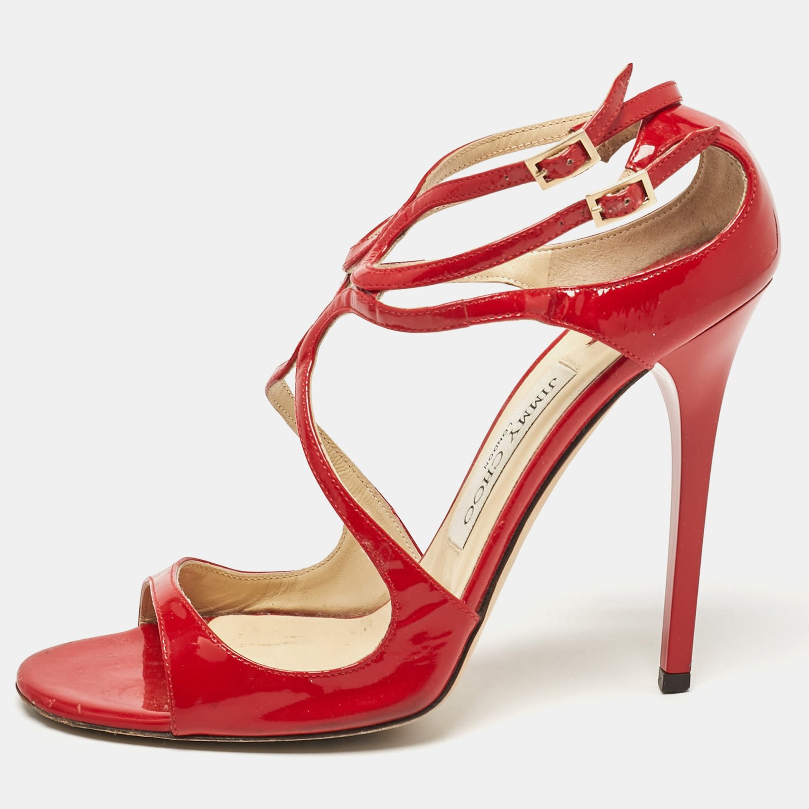 Jimmy Choo Red Patent Ivette Ankle Strap Sandals Size 39