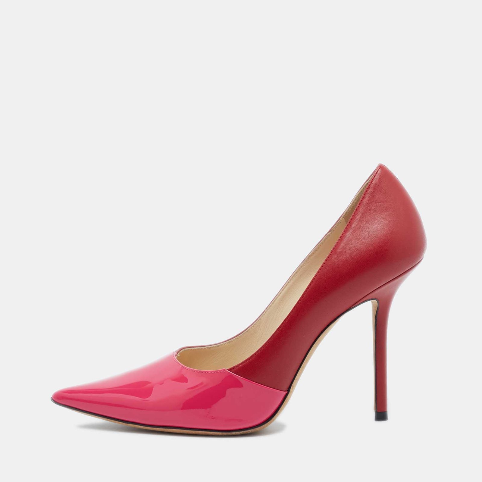 Jimmy Choo Pink/Red Patent and Leather Asymmetric Love Pumps Size 37