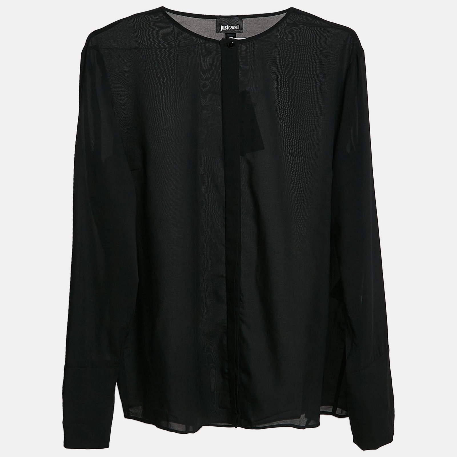 Just Cavalli Black Chiffon Sheer Button Front Shirt L