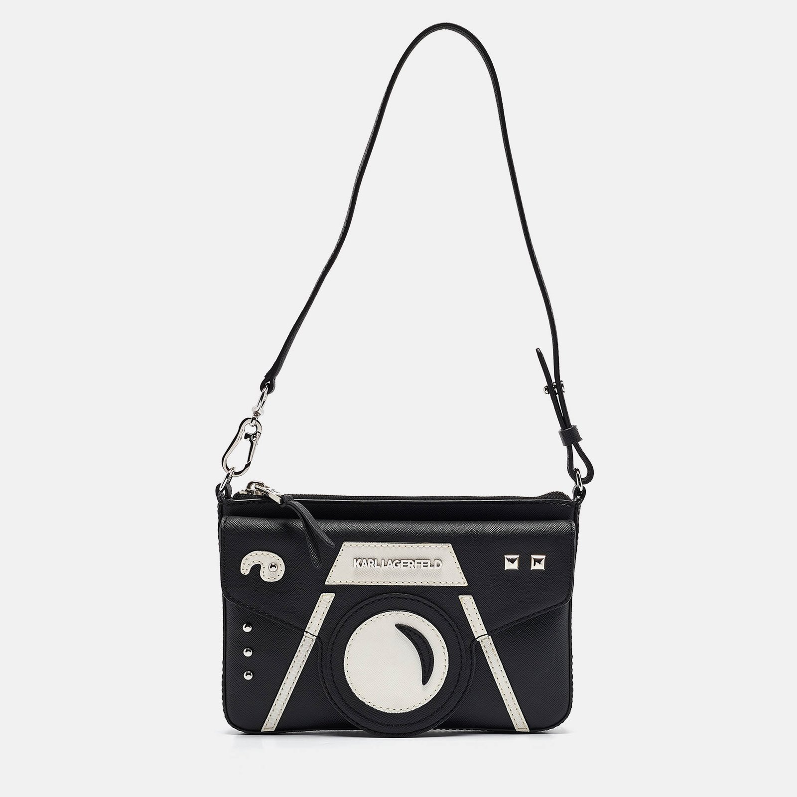 Karl Lagerfeld Black/White Faux Leather Camera Shoulder Bag