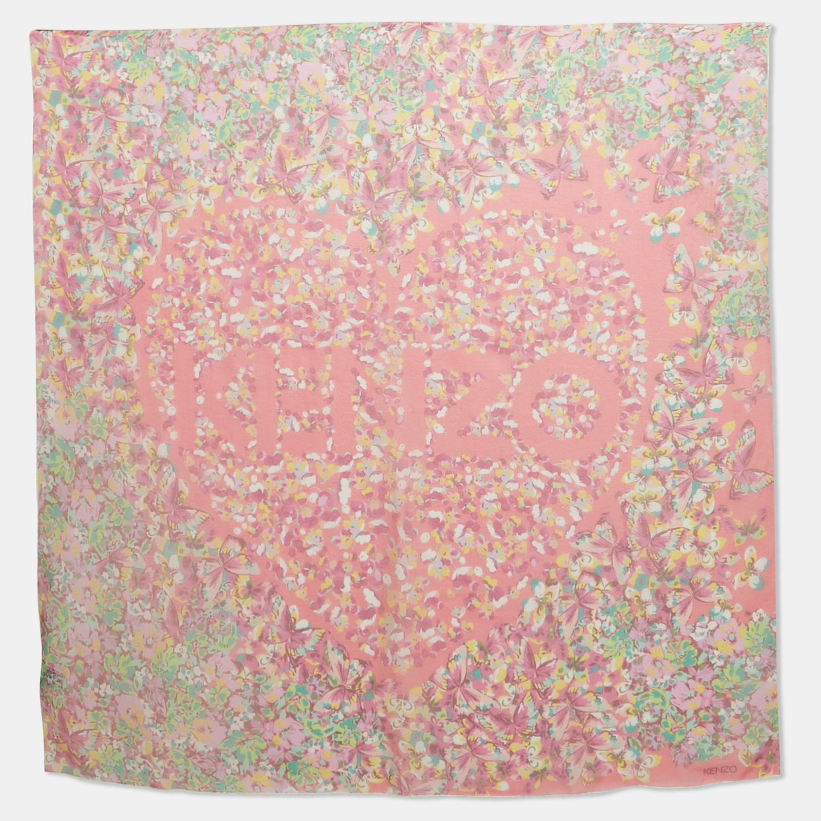 Kenzo Pink Floral Print Silk Square Scarf