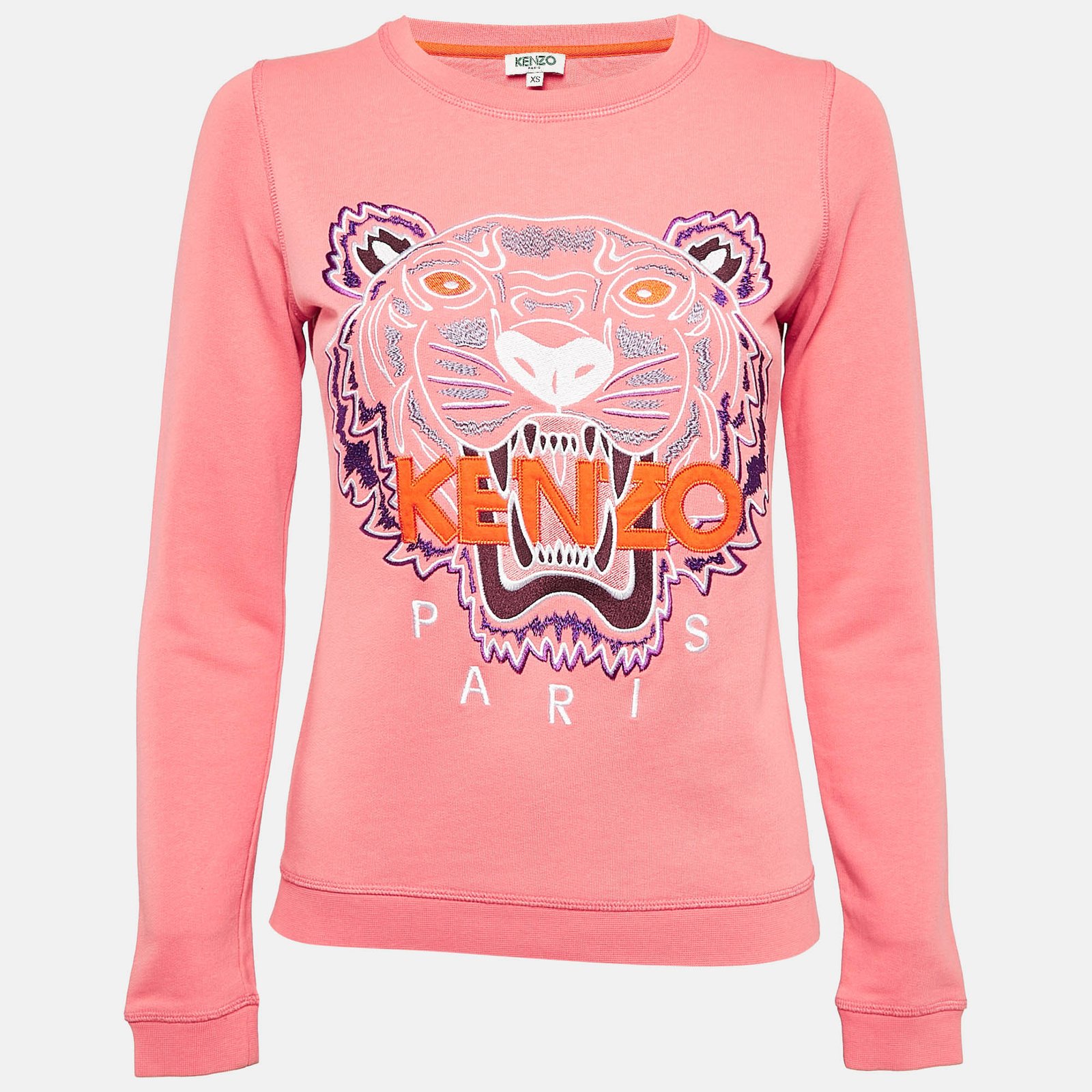 Kenzo Pink Tiger Logo Embroidered Cotton Knit Sweatshirt XS