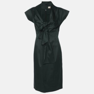 Kenzo Green Cotton Blend Tie Midi Dress S
