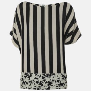 Kenzo Black/White Strip Crepe Top L