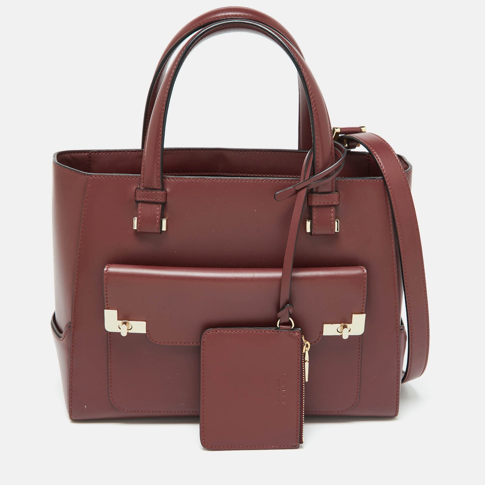 Lancel Burgundy Leather Front Pocket Tote