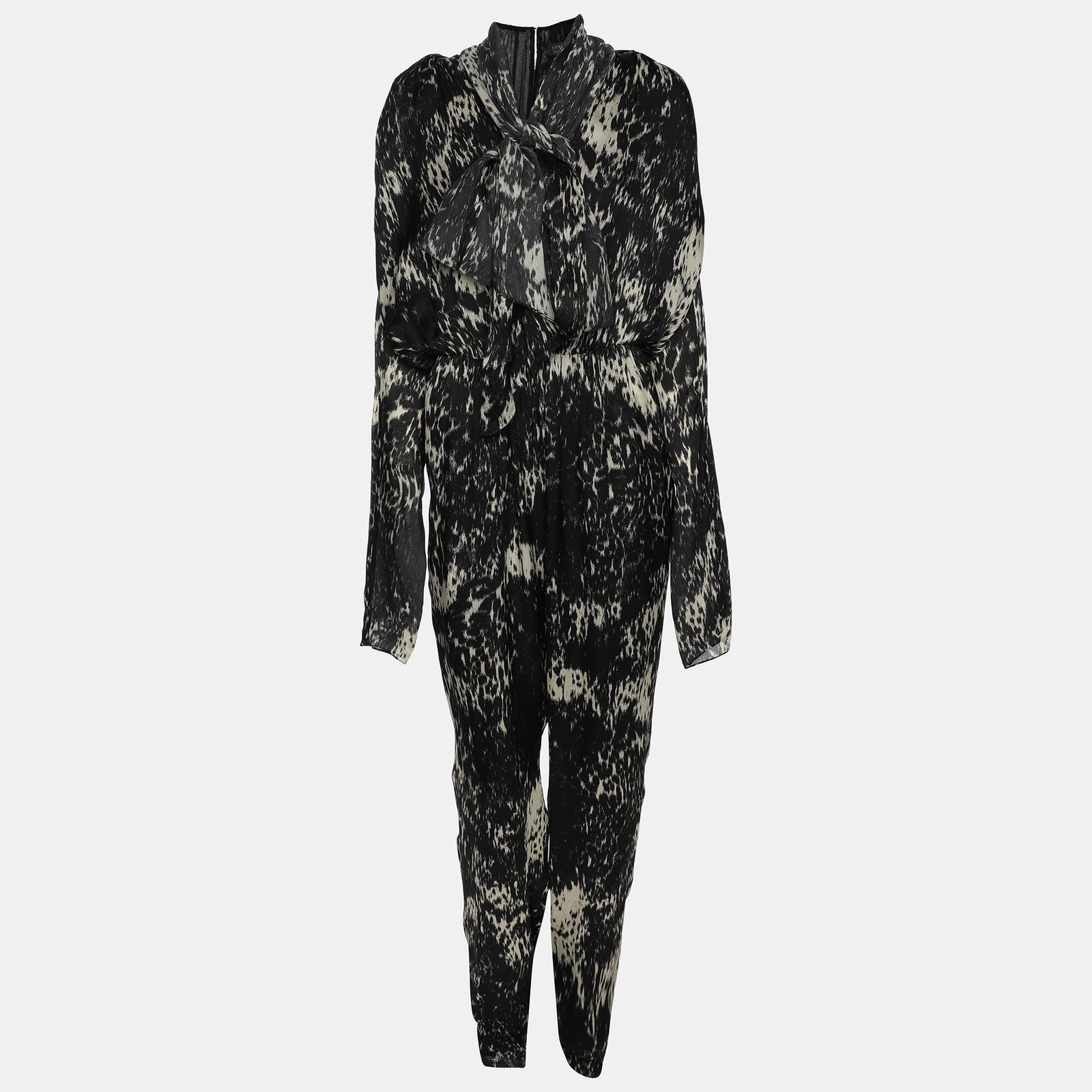 Lanvin Black/Cream Printed Silk Jumpsuit M