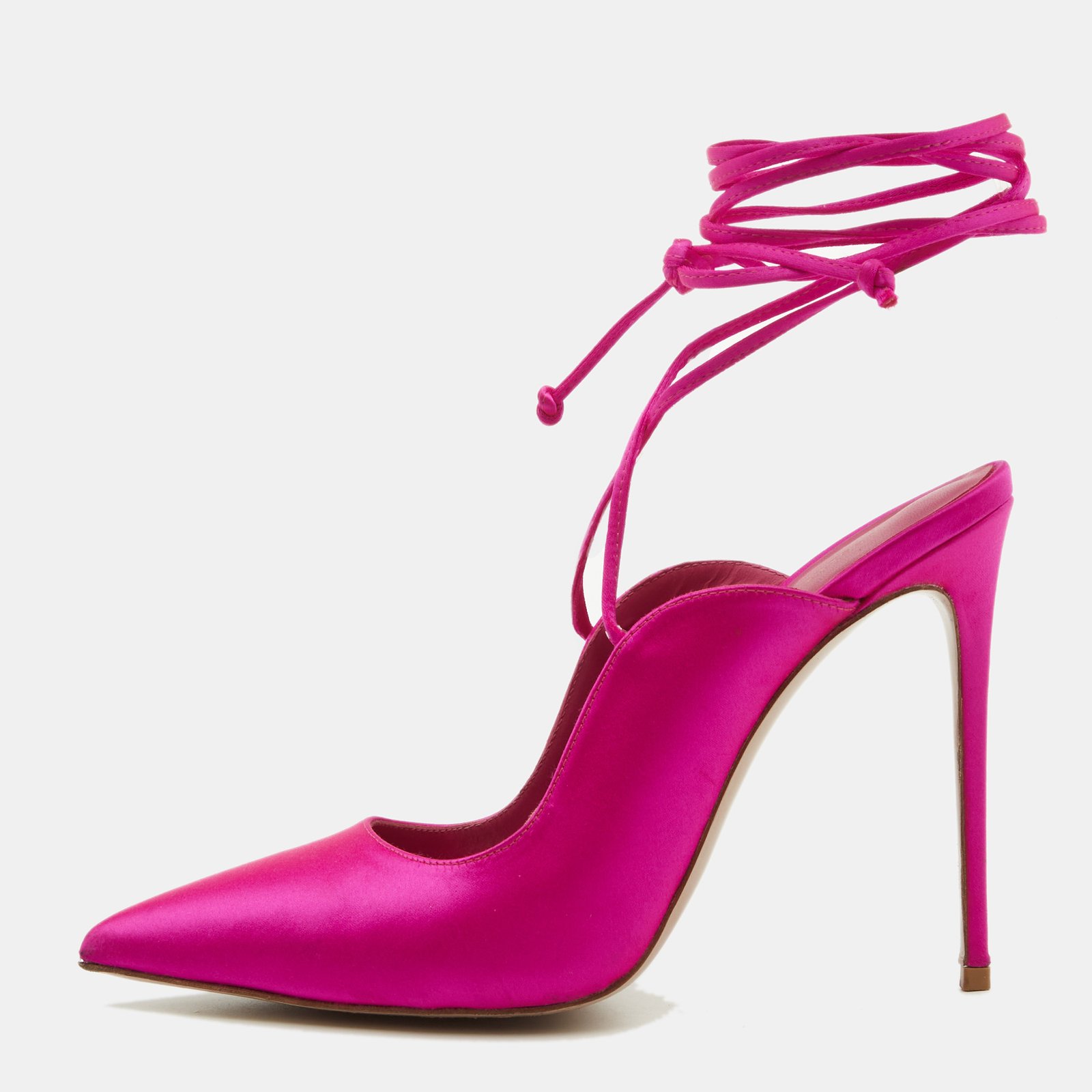 Le Silla Pink Satin Ivy 130mm Ankle Wrap Pumps Size 40
