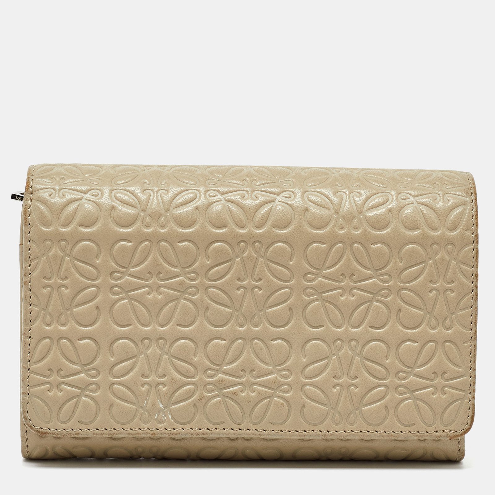 Loewe Beige Signature Embossed Leather Compact Wallet