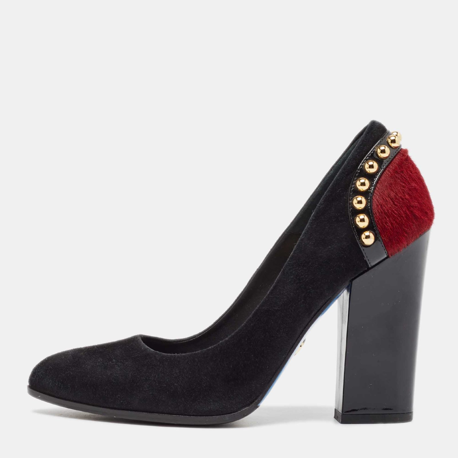 Loriblu Black Calf Hair and Suede Round Toe Pumps Size 38
