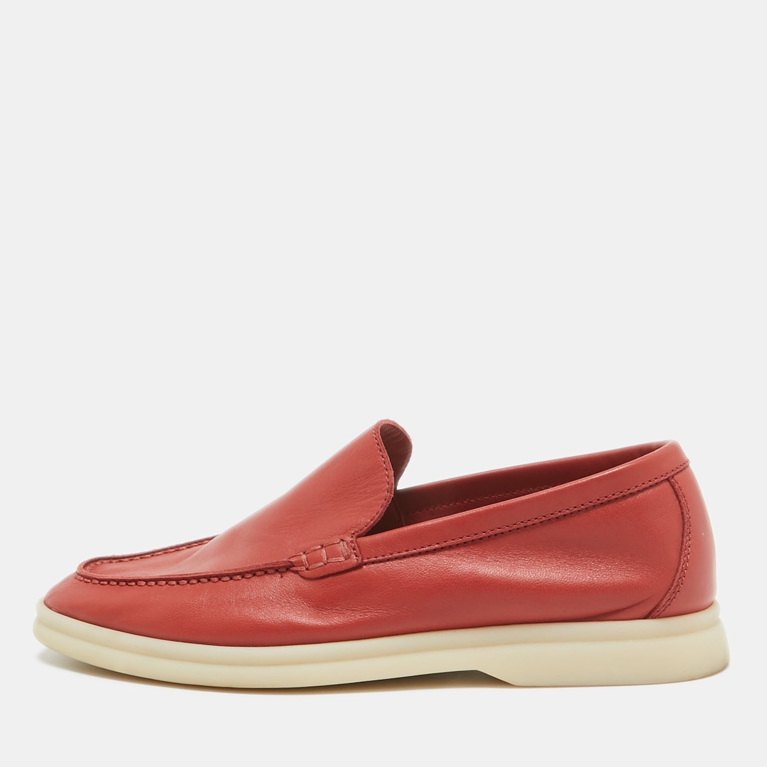 Loro Piana Red Leather Summer Walk Loafers Size 35