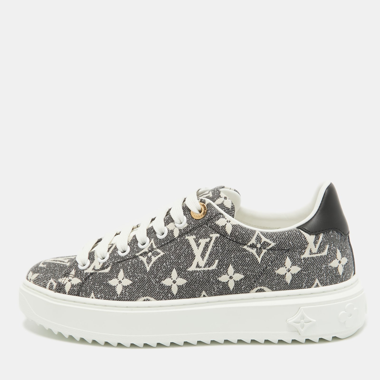 Louis Vuitton Black/White Monogram Denim Time Out Sneakers Size 37