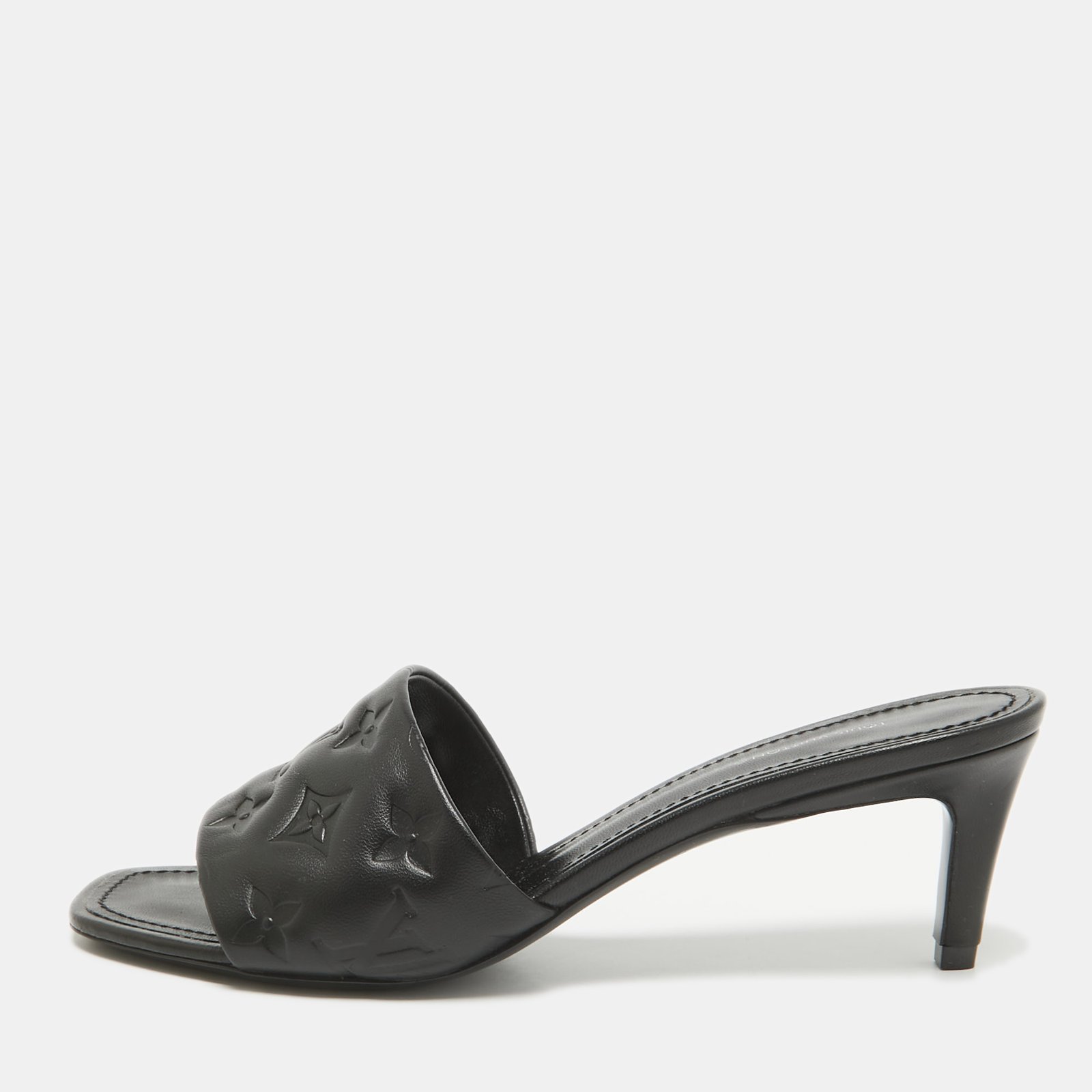 Louis Vuitton Black Leather Revival Slide Sandals Size 39.5