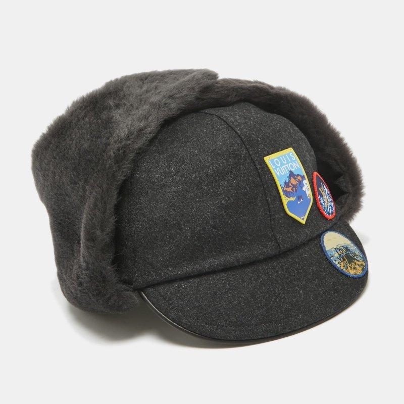 Louis Vuitton Grey Shearling Trim Wool Alps Trapper Hat Size 60