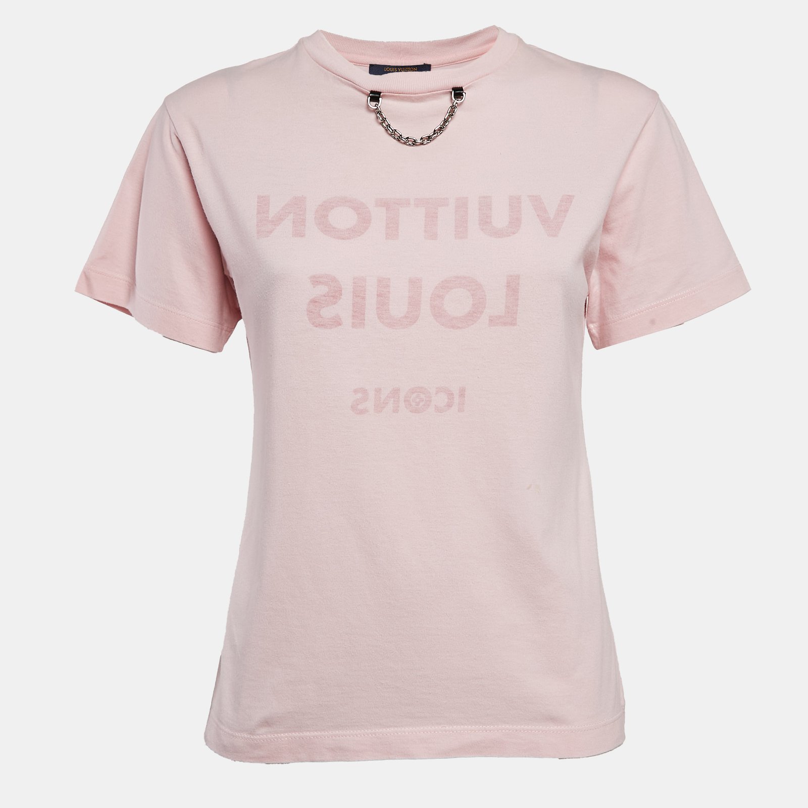 Louis Vuitton Pink Logo Inverted Print Cotton T-Shirt XS