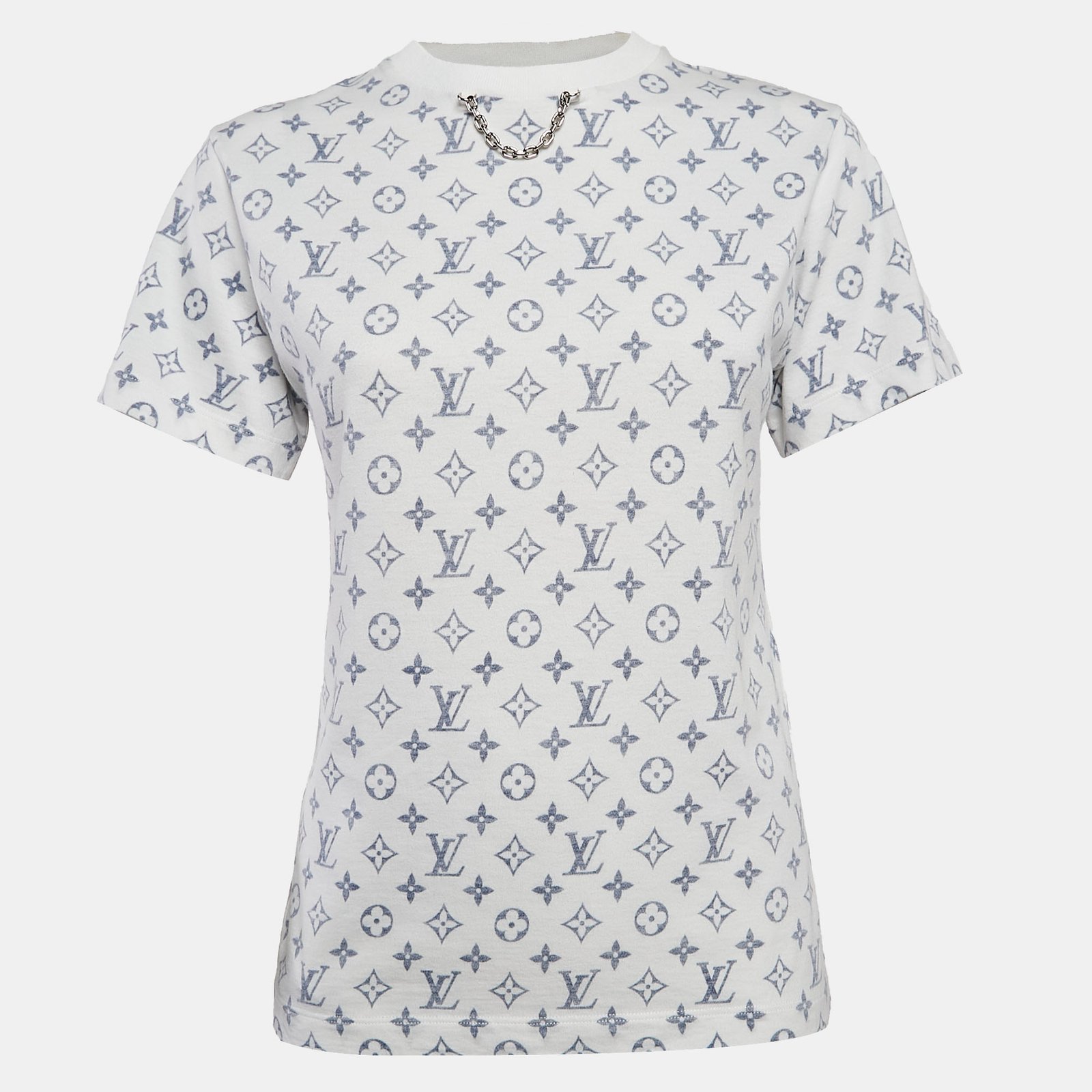 Louis Vuitton White Inverted Logo Print Cotton Crew Neck T-Shirt XS