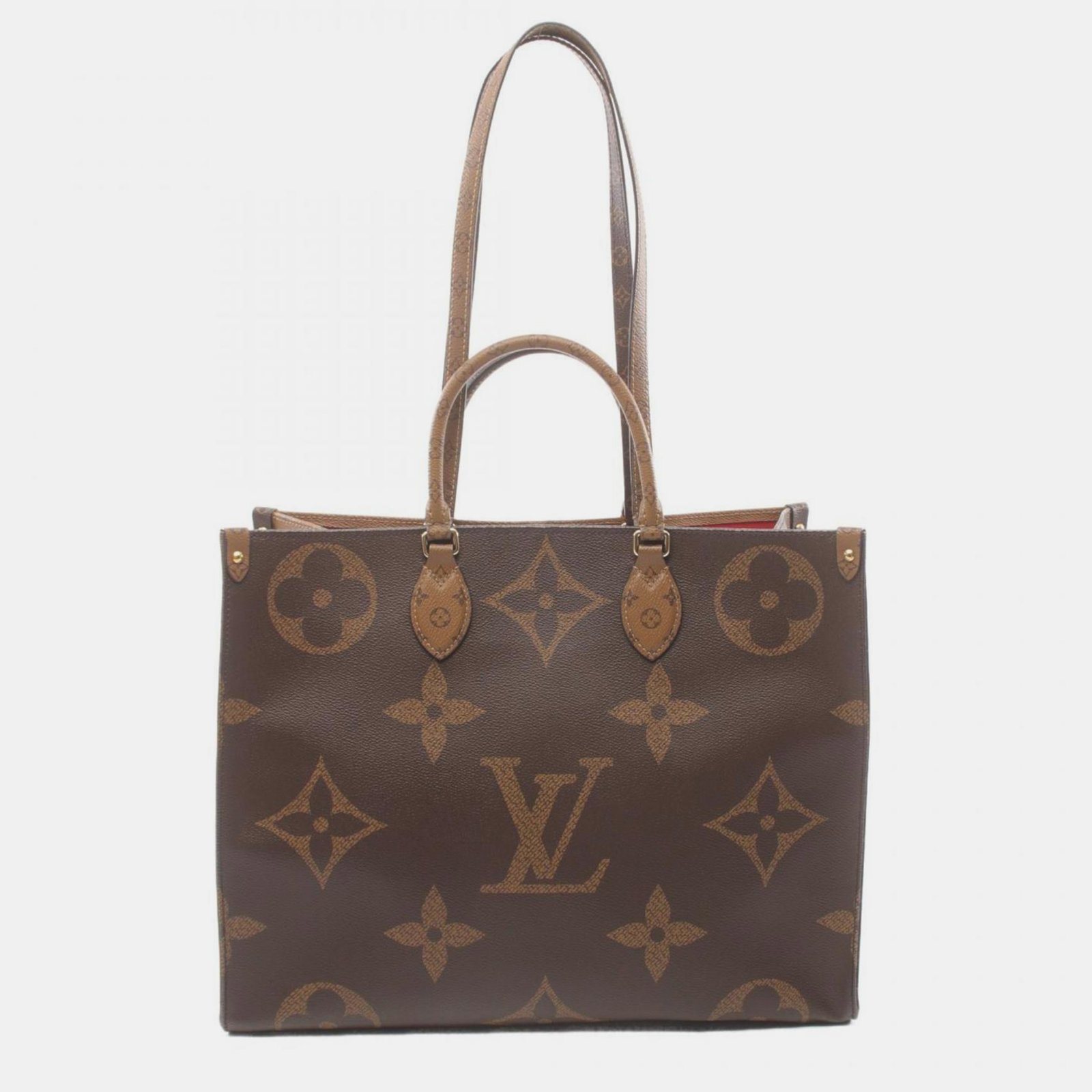 Louis Vuitton On The Go Gm Monogram Giant Reverse Coated Canvas Reverse Brown Beige Tote Bag