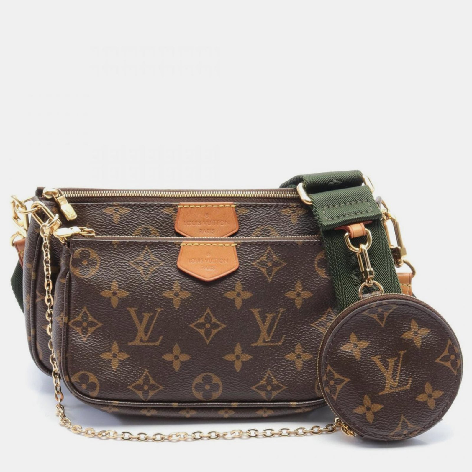 Louis Vuitton Pochette Coated Canvas Monogram  Brown Khaki Shoulder Bag