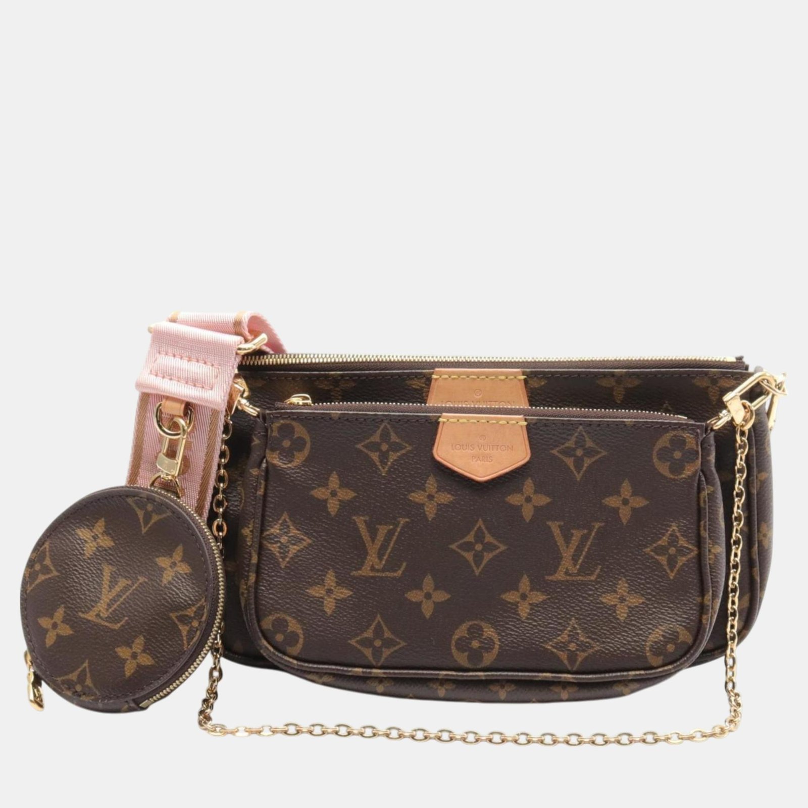 Louis Vuitton Coated Canvas Leather Monogram  Brown Pink Multi Pochette Accessoires Shoulder Bag
