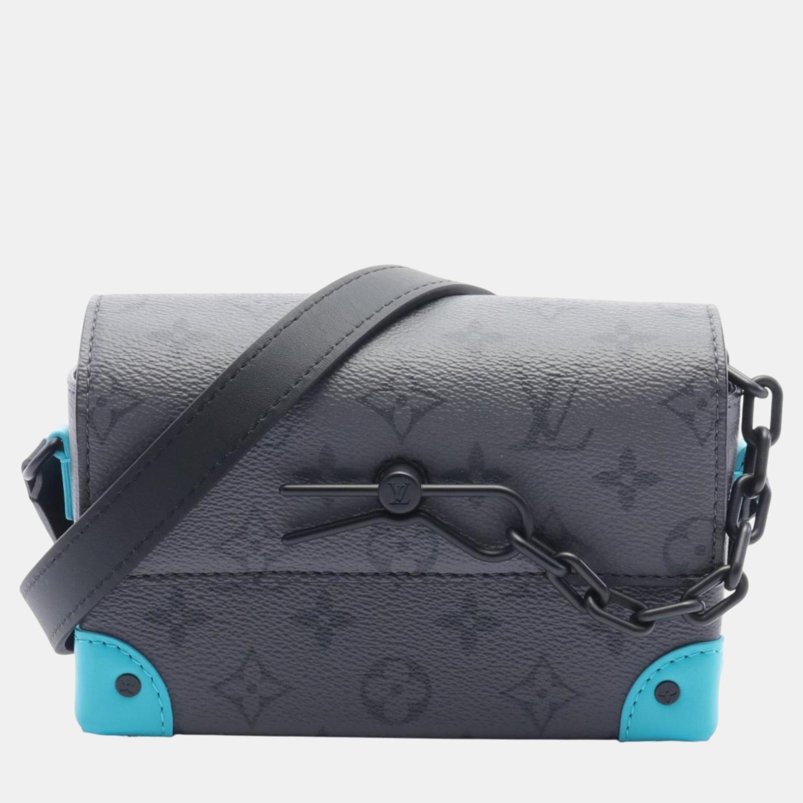 Louis Vuitton Coated Canvas Leather Monogram Eclipse Reverse  Gray Black Blue Steamer Wearable Wallet