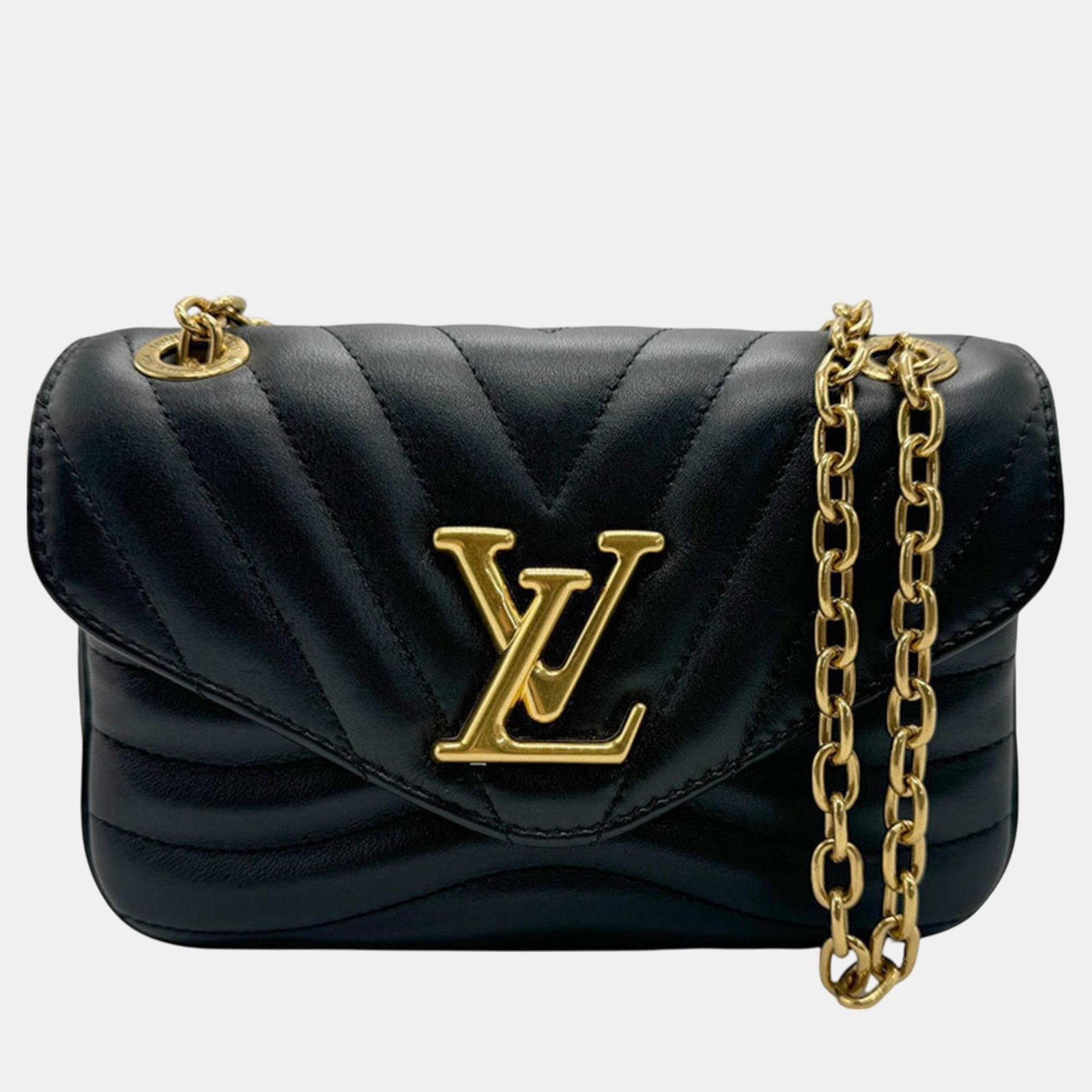 Louis Vuitton New Wave Chain PM Leather Black Gold Shoulder Bag