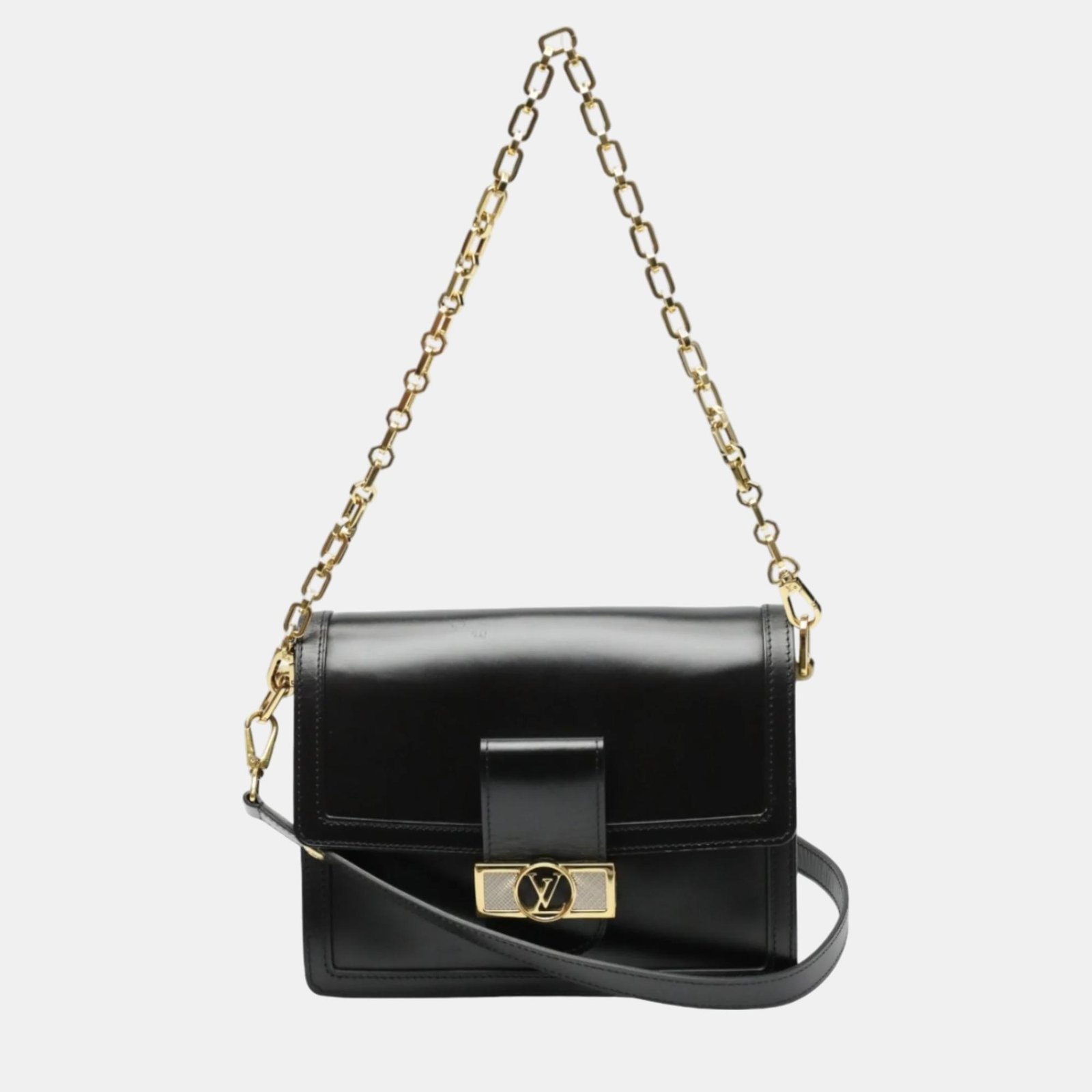 Louis Vuitton Noir Calfskin Dauphine MM LV Lock Chain Shoulder Bag
