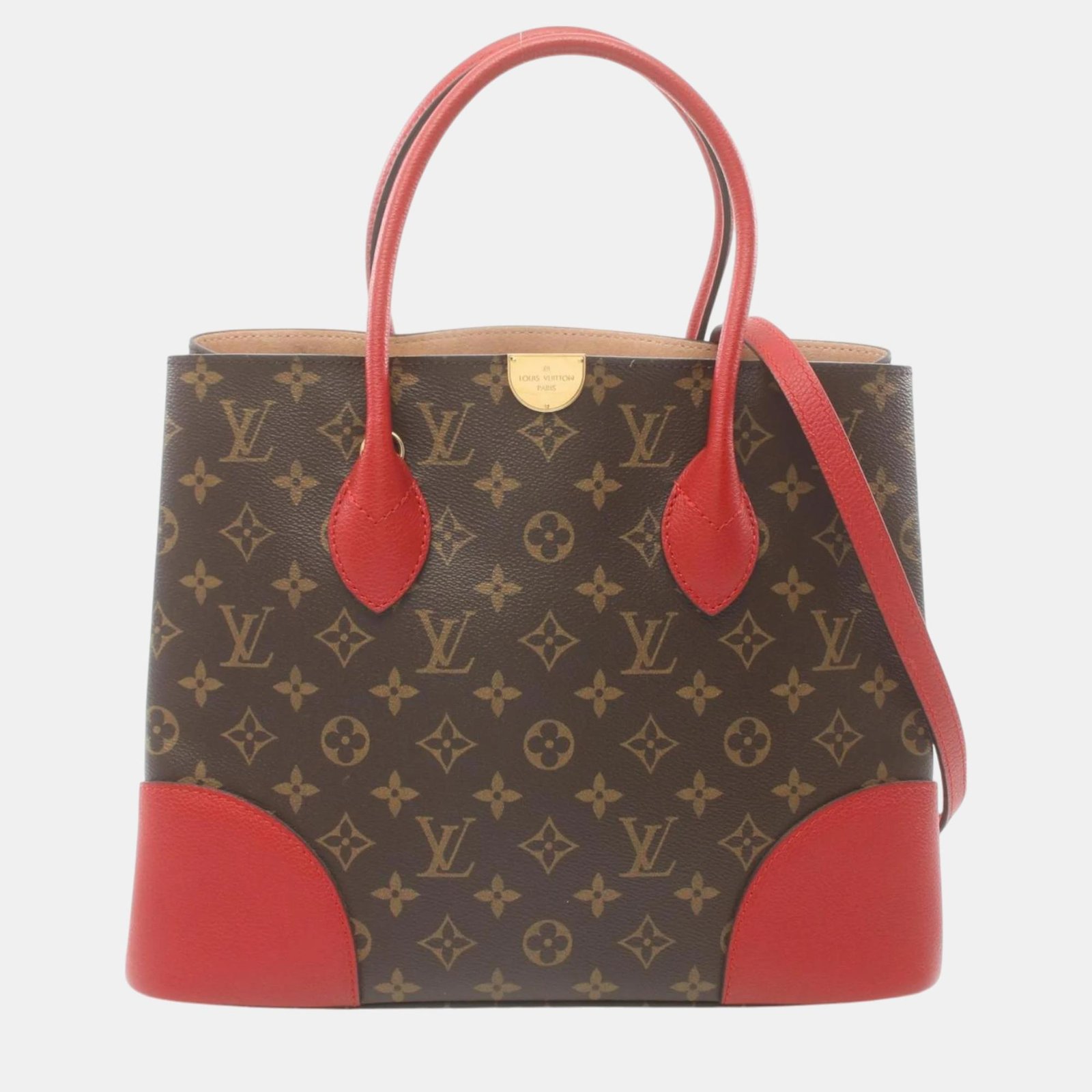 Louis Vuitton Coated Canvas Leather Brown Red Flandrin Monogram Cerise Tote Bag