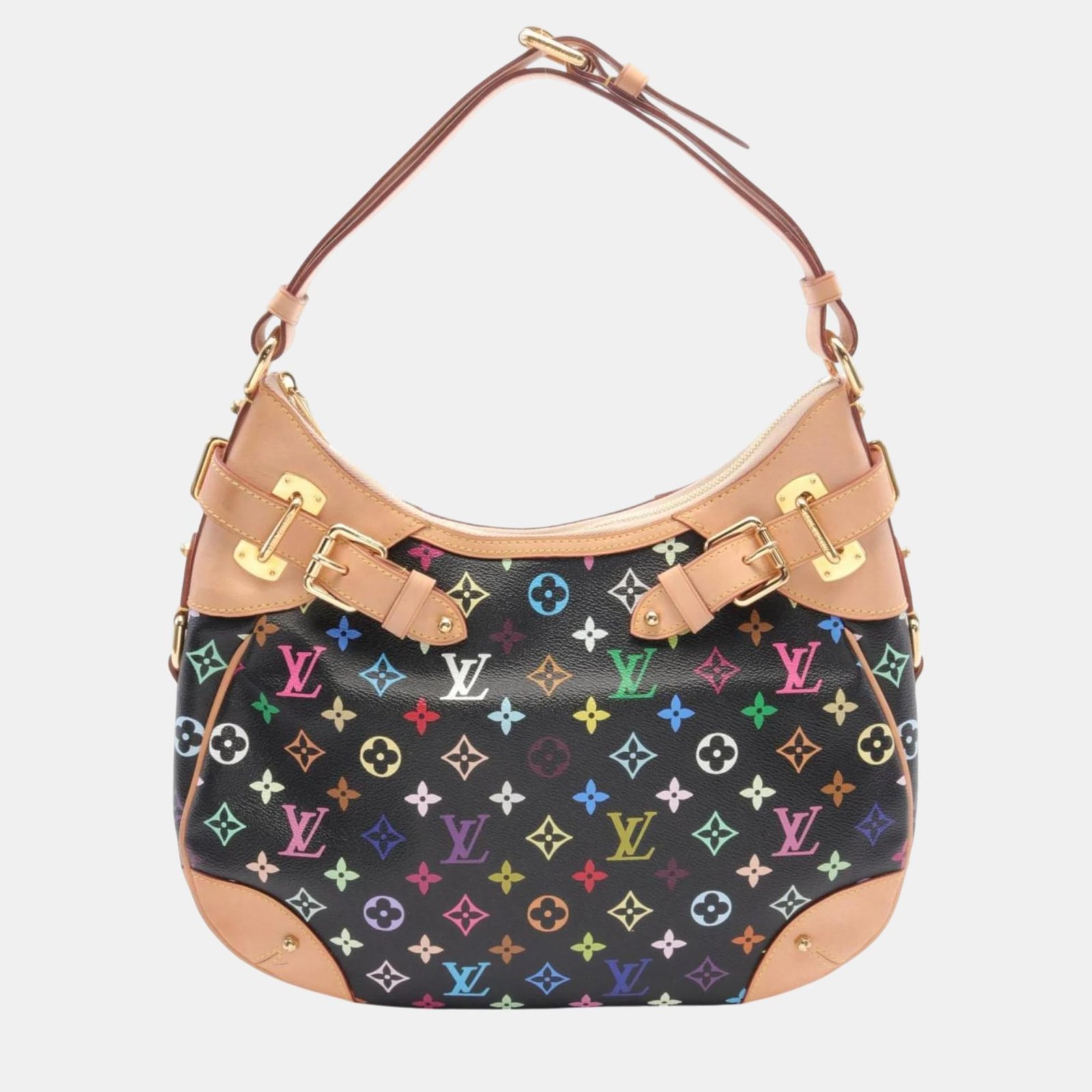 Louis Vuitton Coated Canvas Leather Black Greta Monogram Multicolor Noir Shoulder Bag