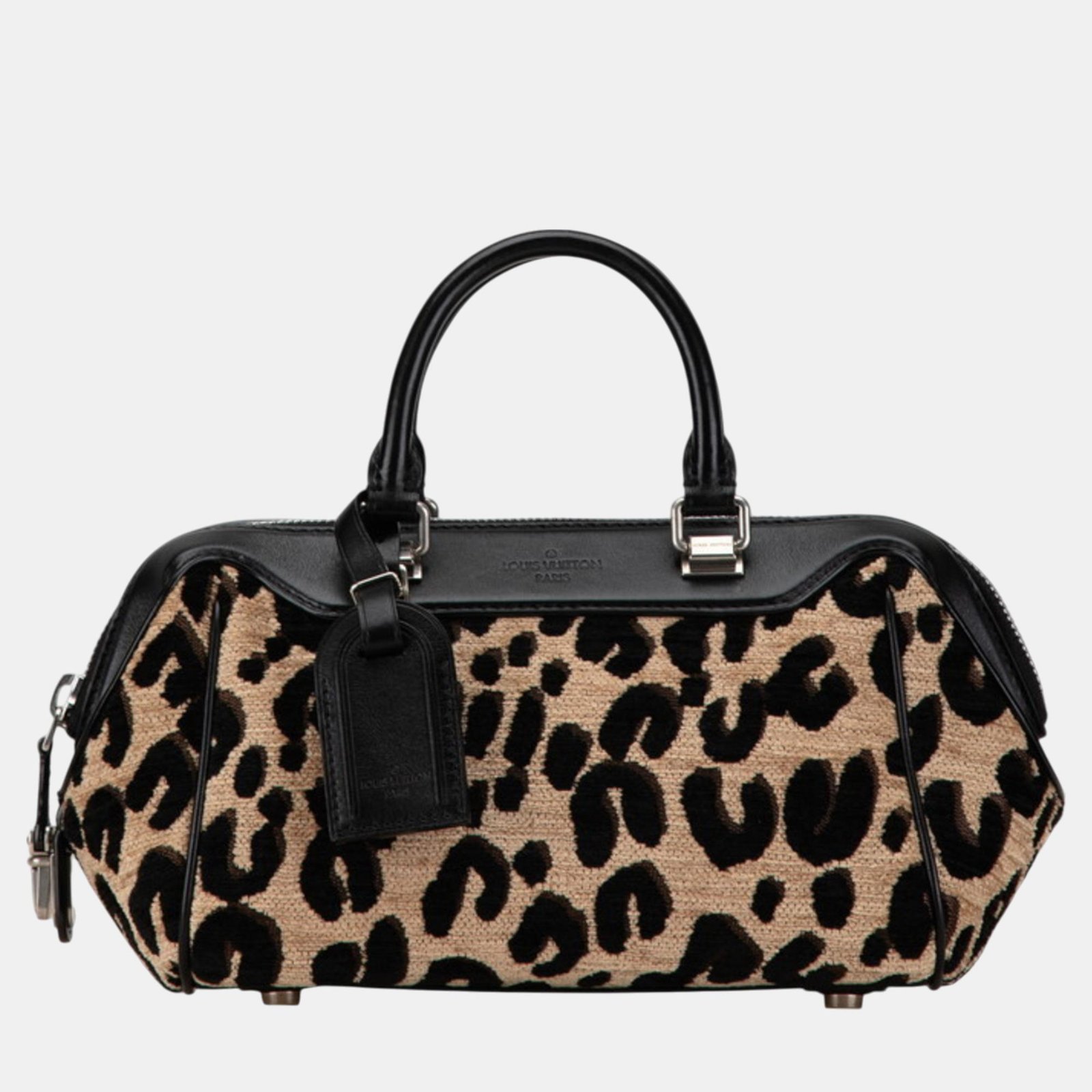 Louis Vuitton Beige Black Leather Jacquard Canvas Leopard Baby Handbag
