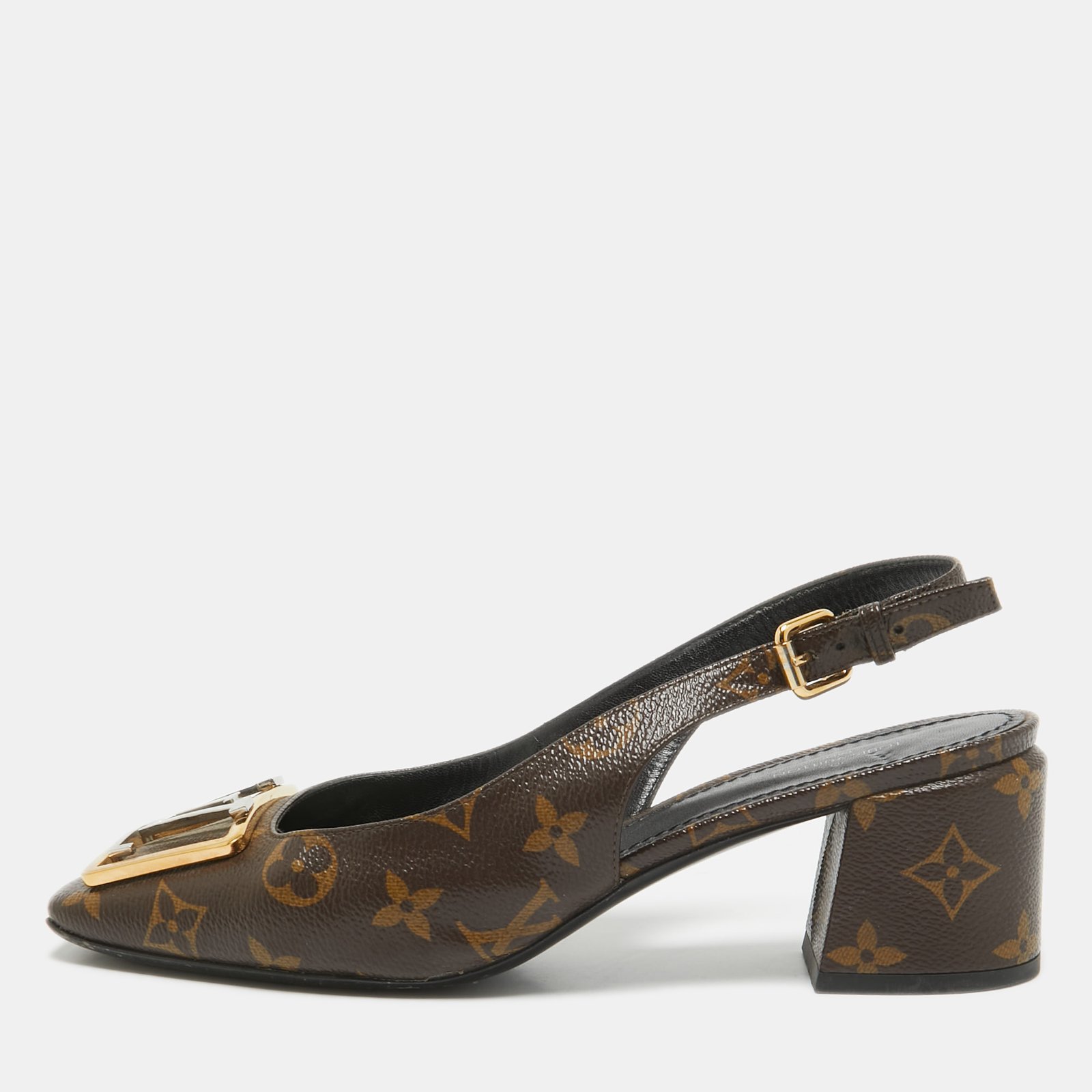 Louis Vuitton Brown Canvas Madeleine Block Heel Pumps Size 39