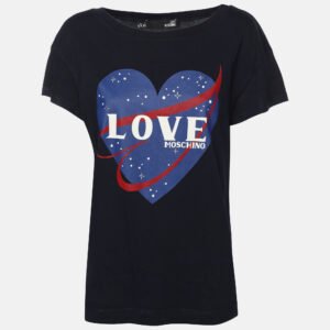 Love Moschino Dark Blue Heart Print Fabric T-Shirt M