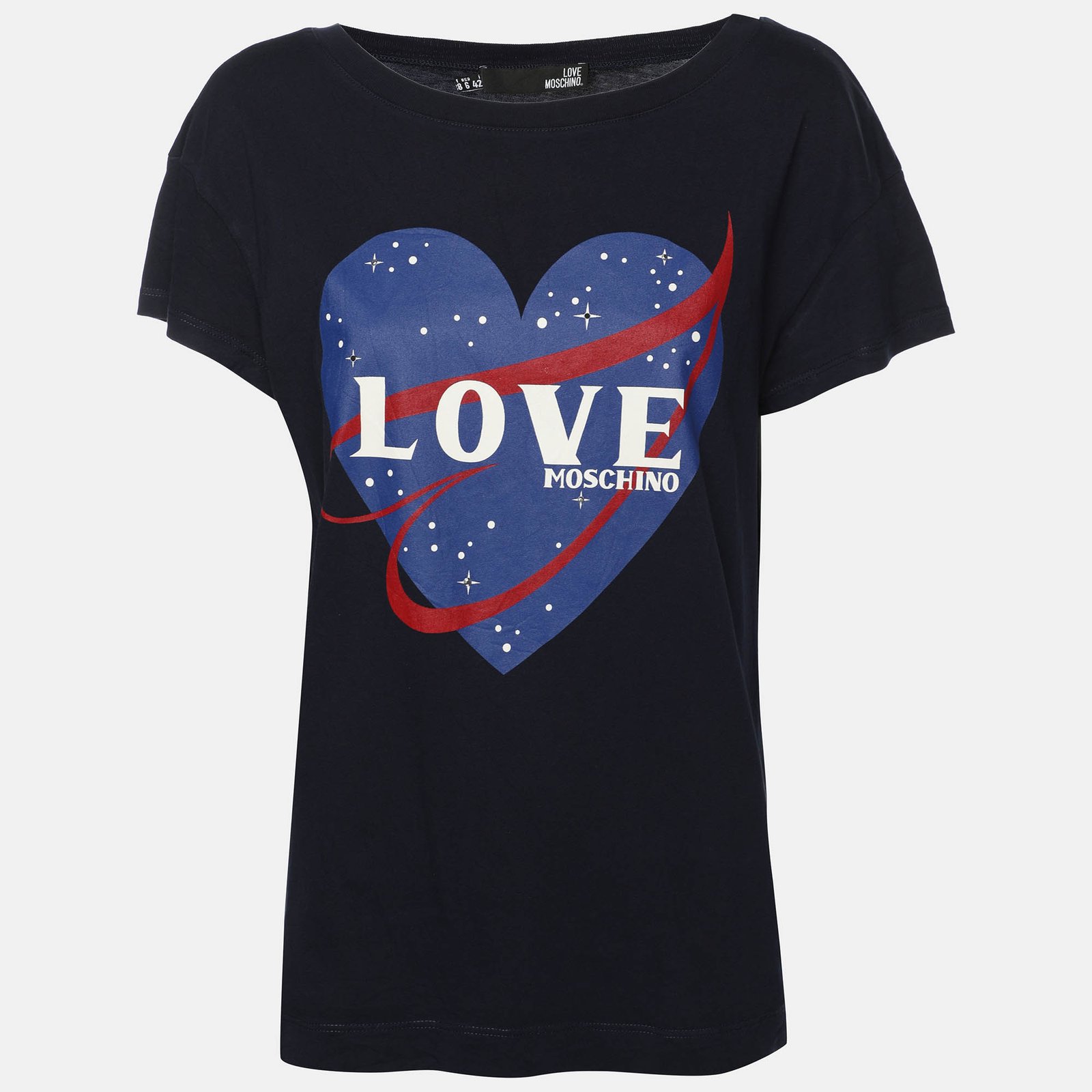 Love Moschino Dark Blue Heart Print Fabric T-Shirt M